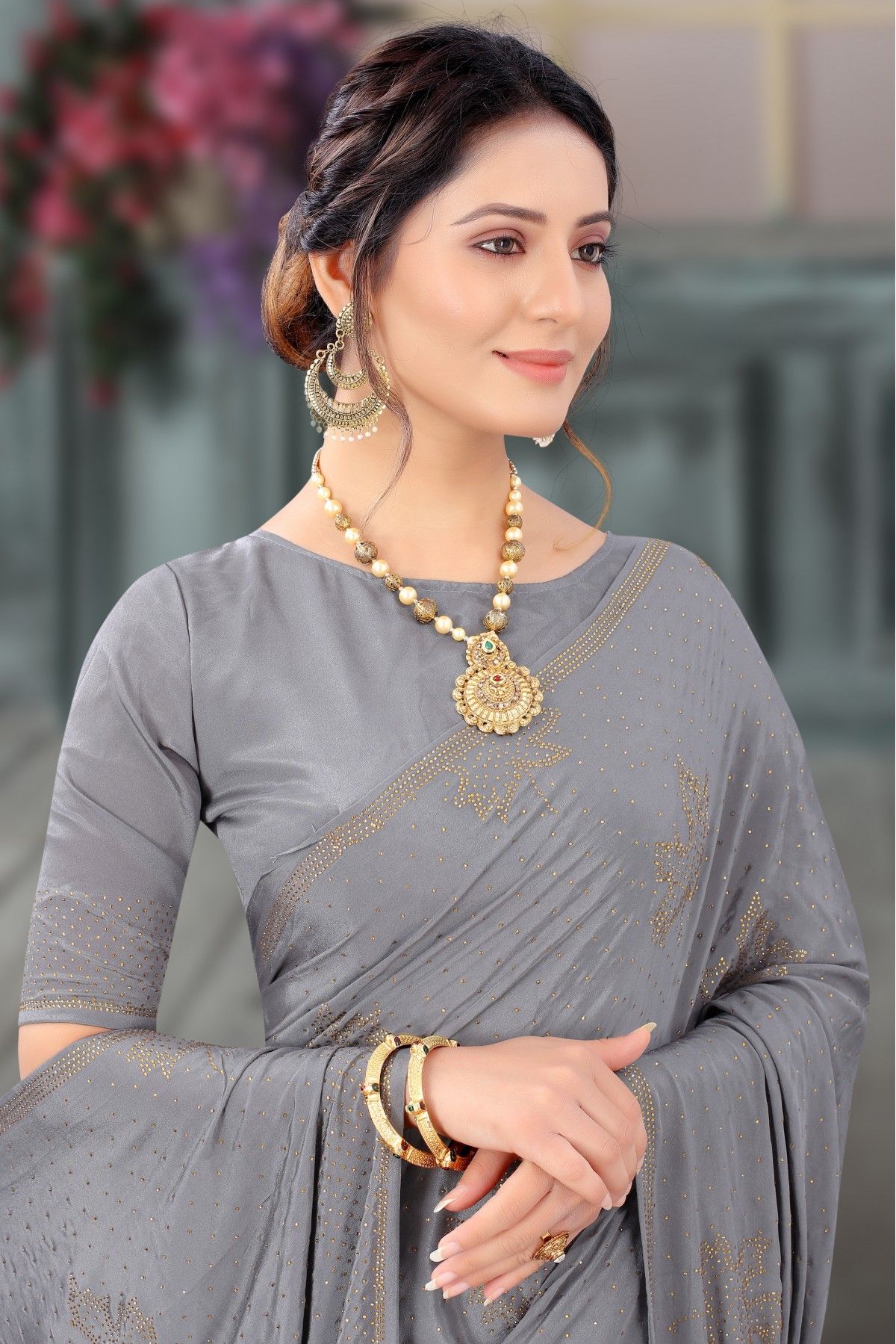 Shop the Hottest Grey Saree with Contrast Blouse Online Now