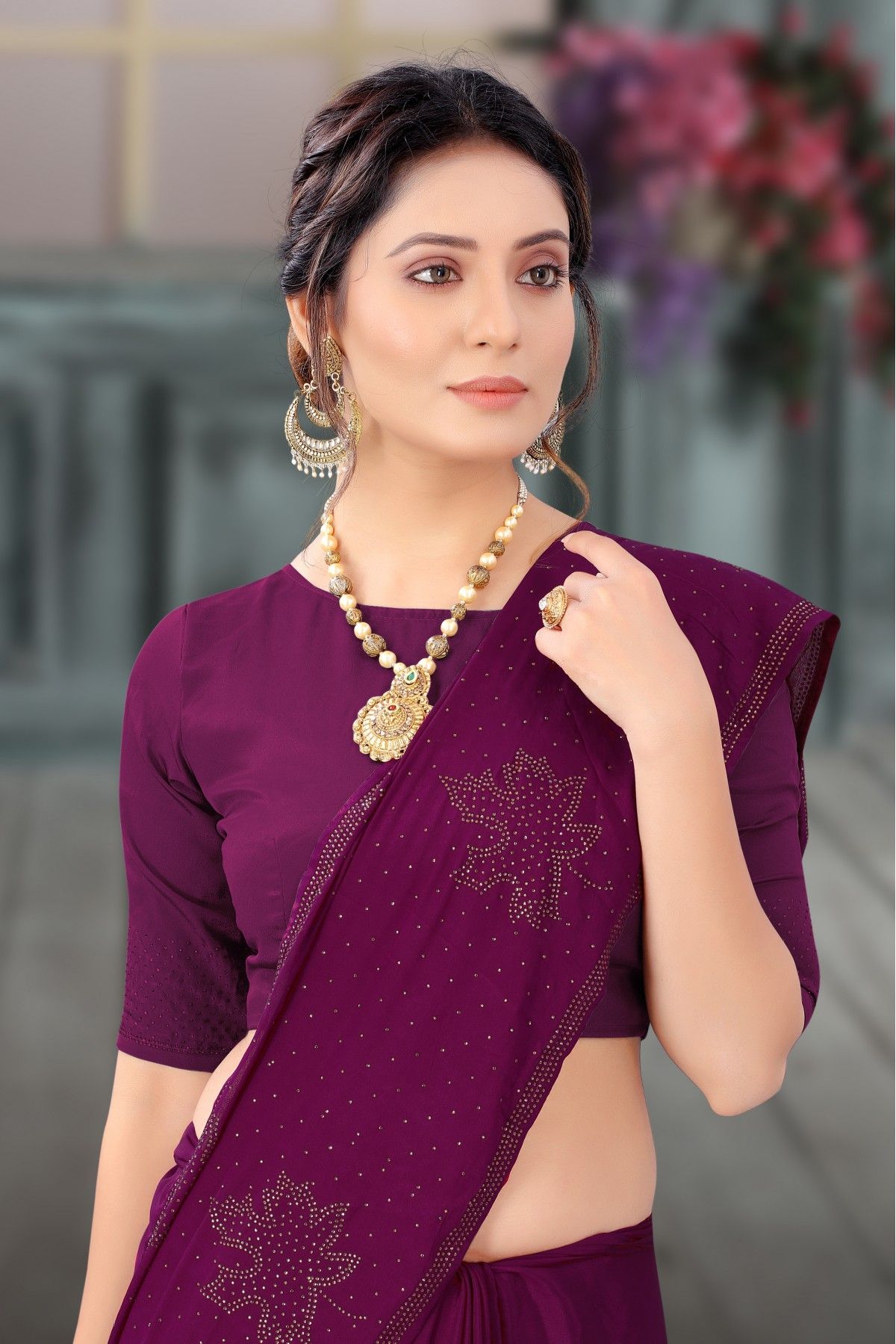 Luxurious Wine Chiffon With Gold Border Saree With Wine Color Blouse for  Party Wear Saree for Girls and Womens Fashion - Etsy