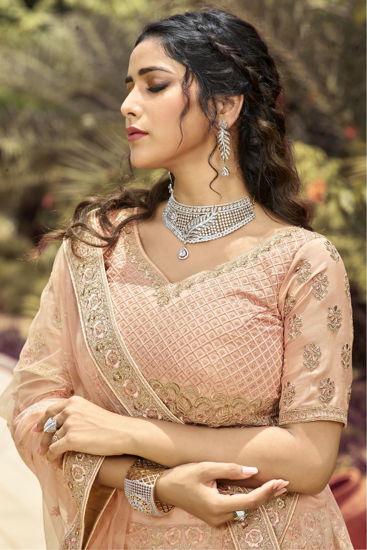 Buy Pink Dupion Silk Embroidered Patra V Neck Mirror Bridal Lehenga Set For  Women by Shian Online at Aza Fashions.