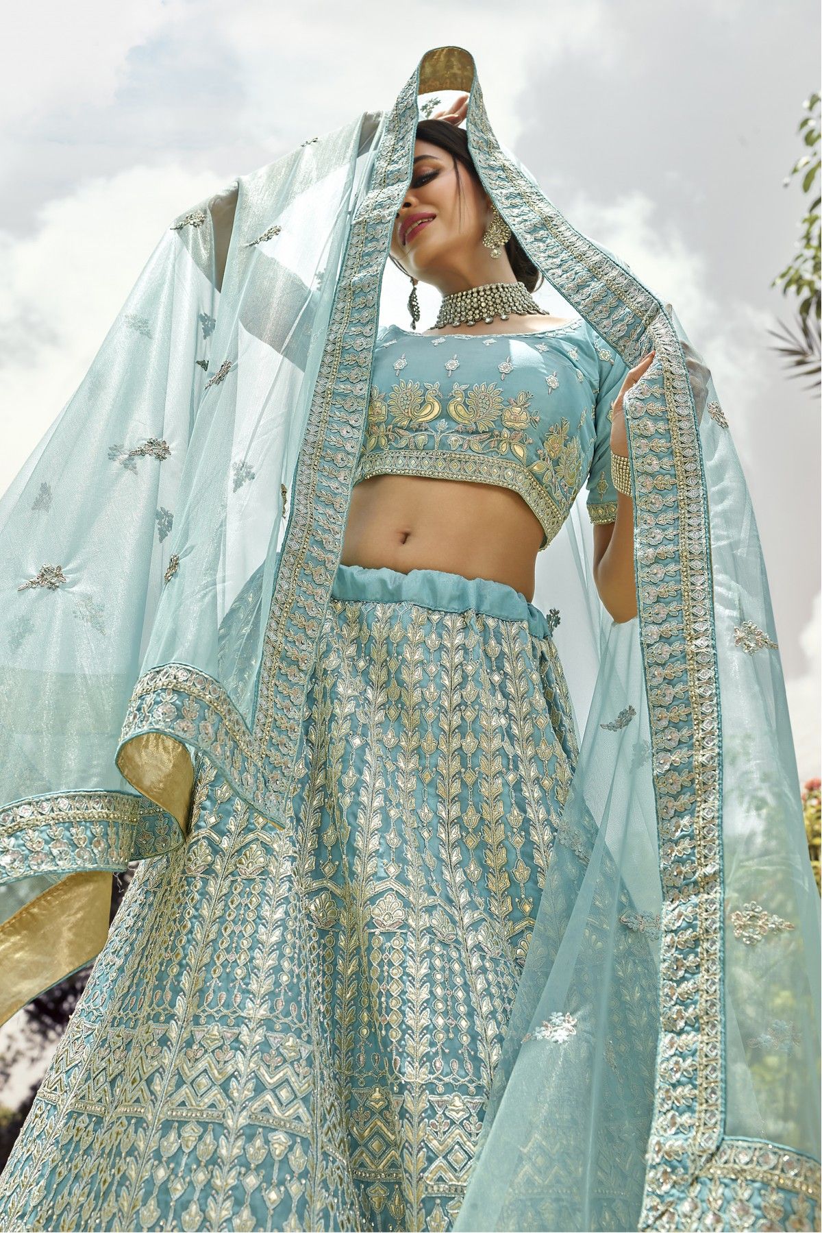 Blue Peplum Top Wedding Lehenga Choli In Net FZ117982 – ShreeFashionWear