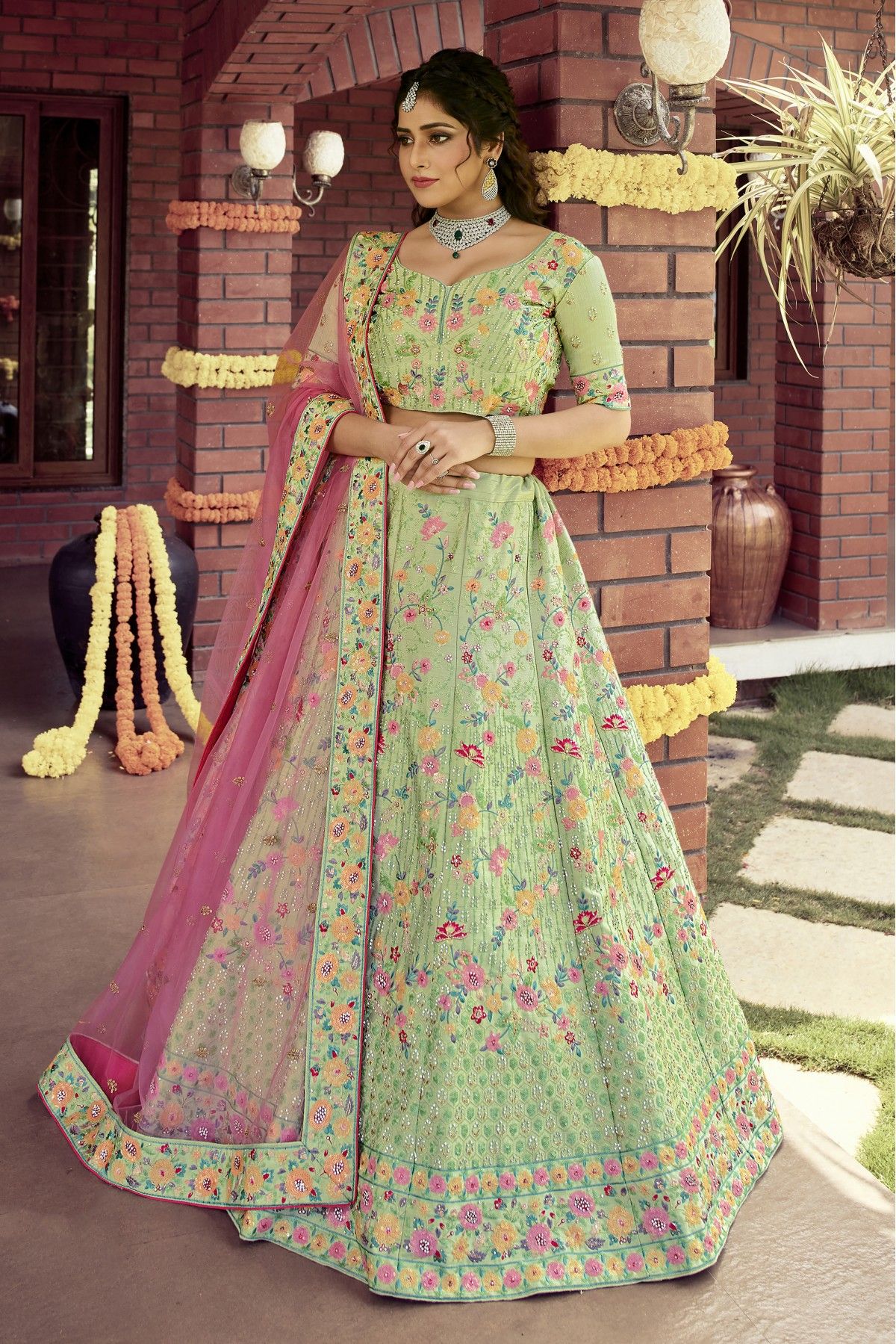 Green Designer Bridal Wear 9000 Markable Velvet Lehenga Choli – Fashionfy