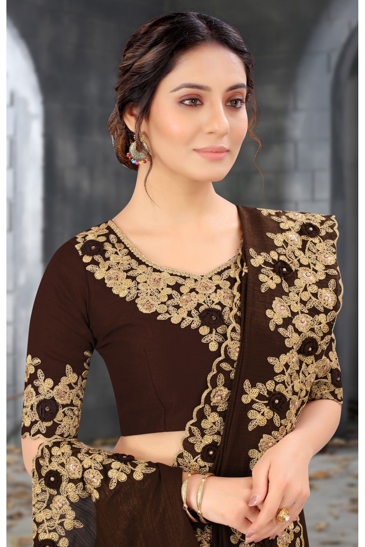 Buy Brilliant Brown Georgette Classic Saree Online : 281694 -