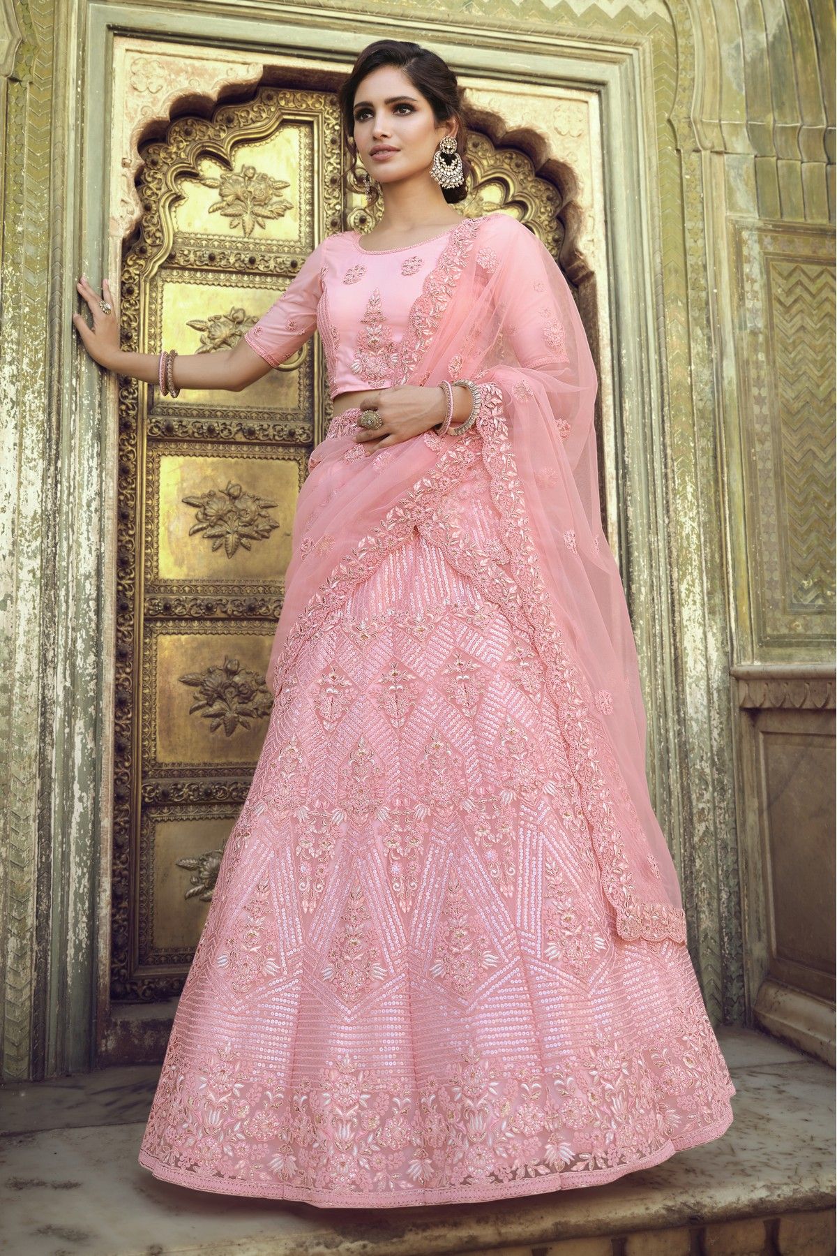 Shaded Peach & Pink Thread Embroidered Lehenga Choli 2713LG04