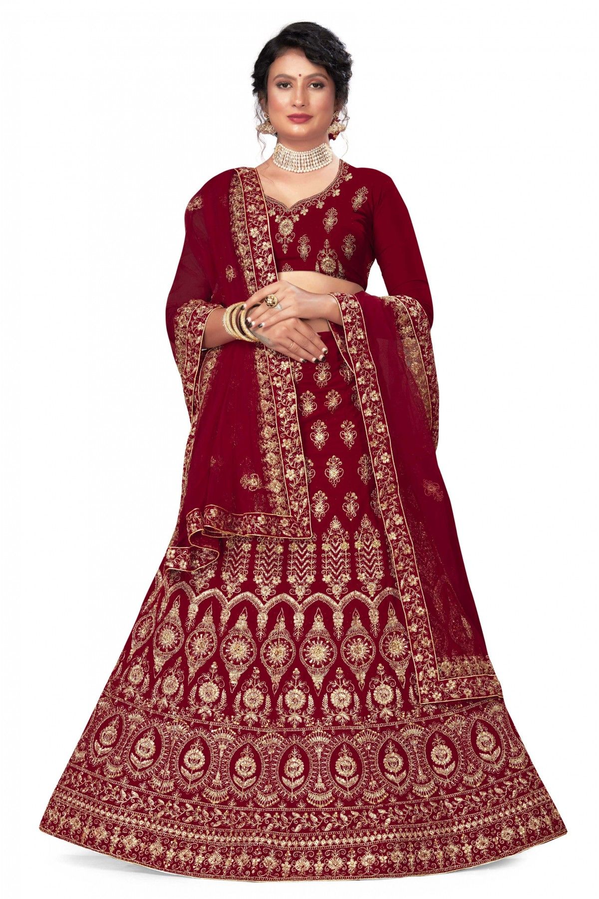 Velvet Embroidery Lehenga Choli In Maroon Colour - LD3233948