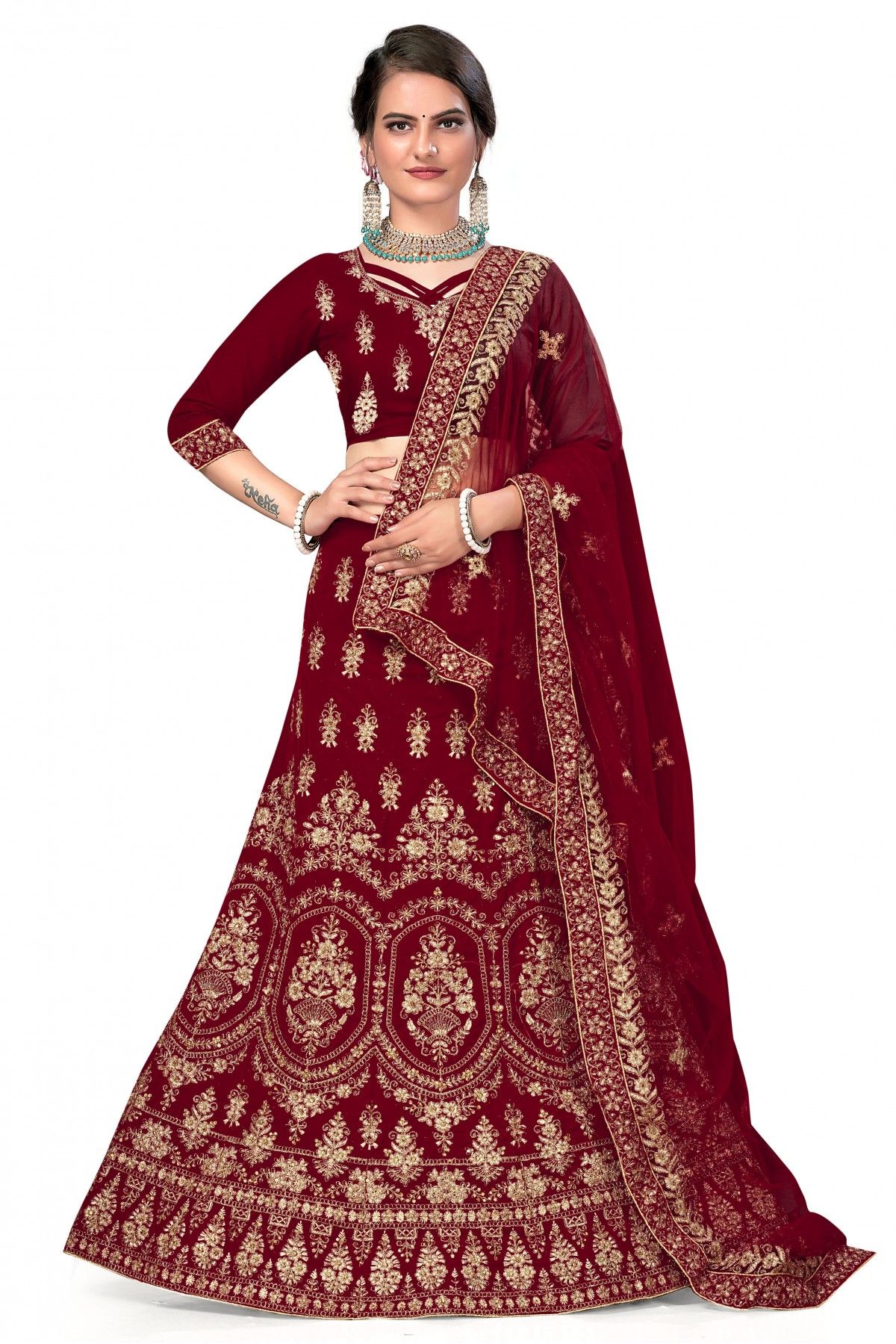 Velvet Embroidery Lehenga Choli In Maroon Colour - LD3233960