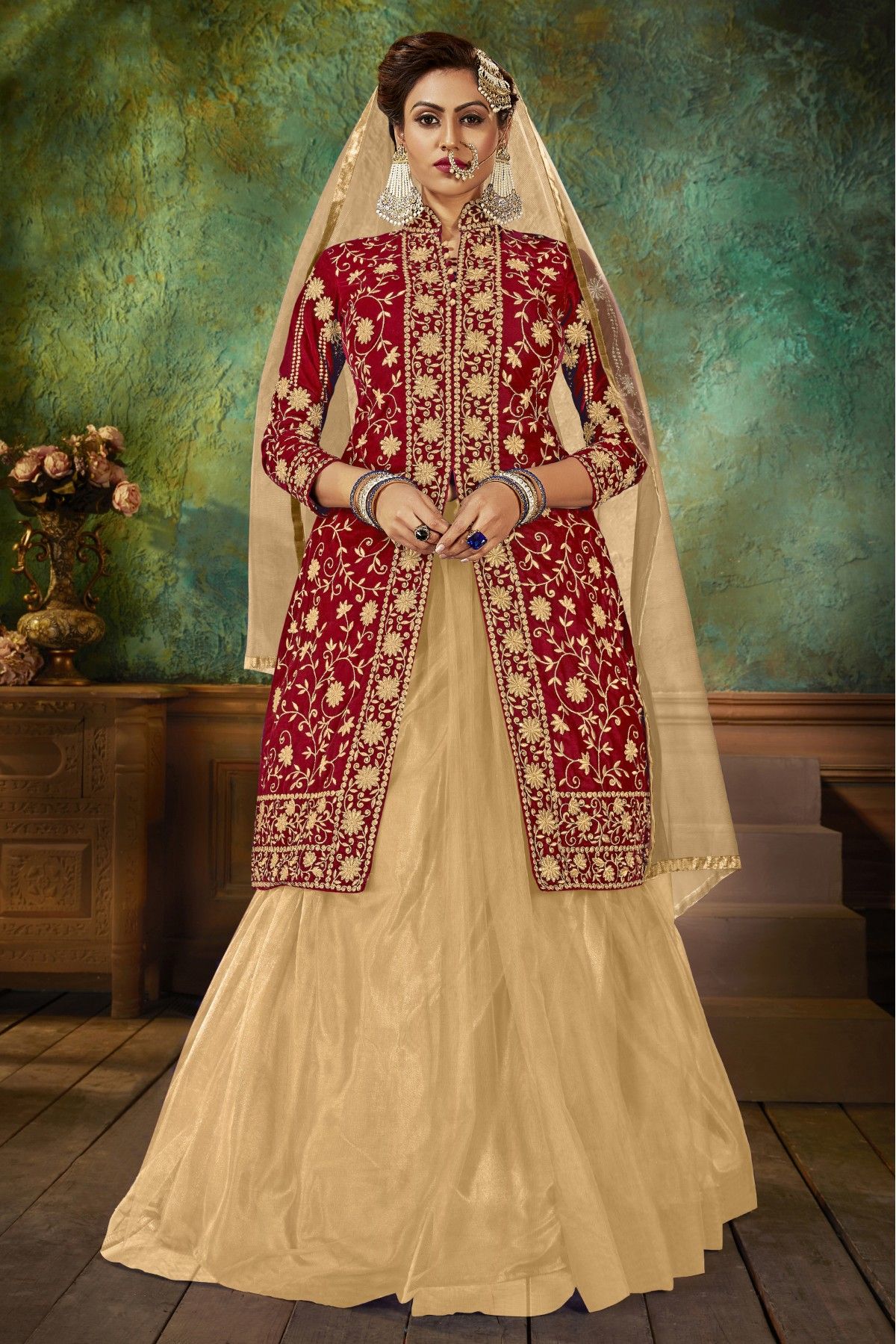 Cream linen satin lehenga choli with dupatta - G3-WLC12660 | G3fashion.com