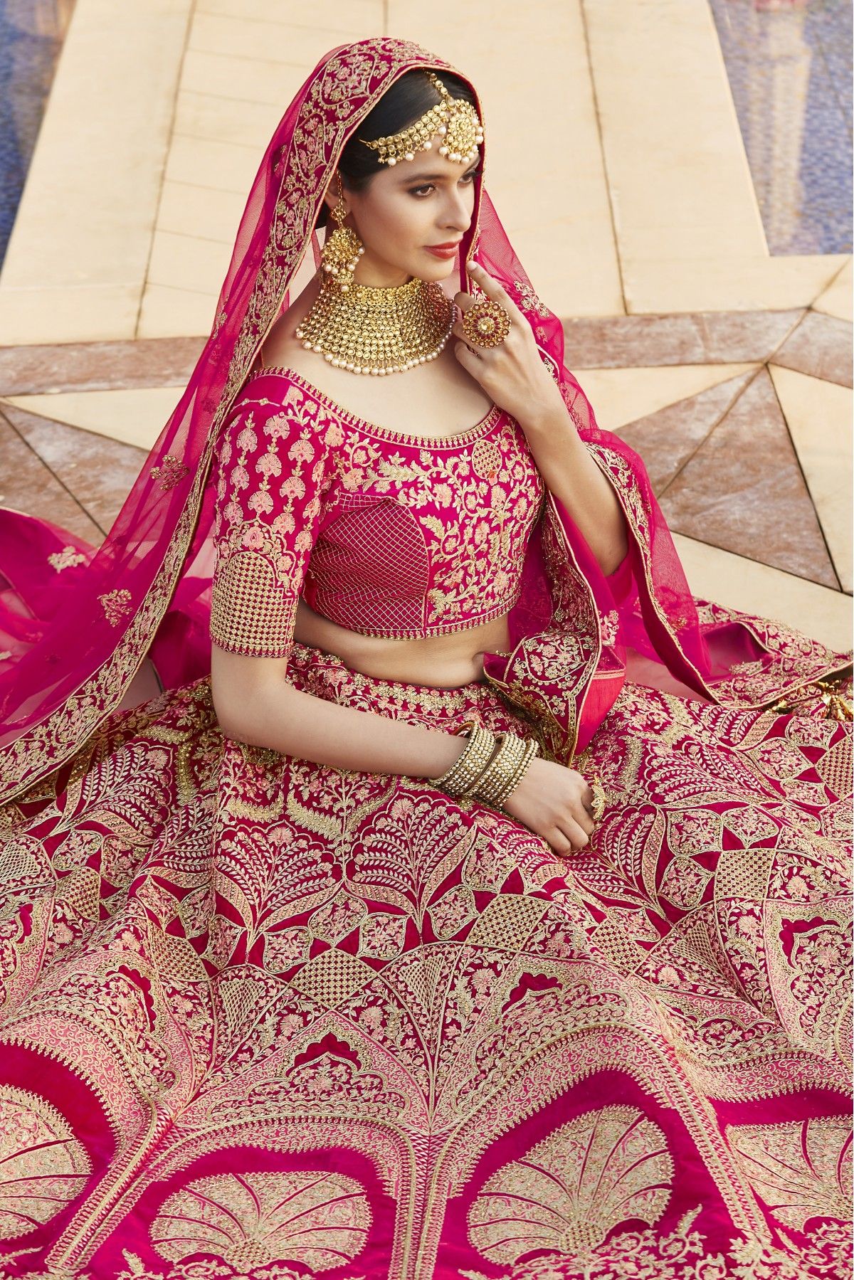 Velvet Hand Work Bridal Lehenga Choli In Pink Colour - LD4900601