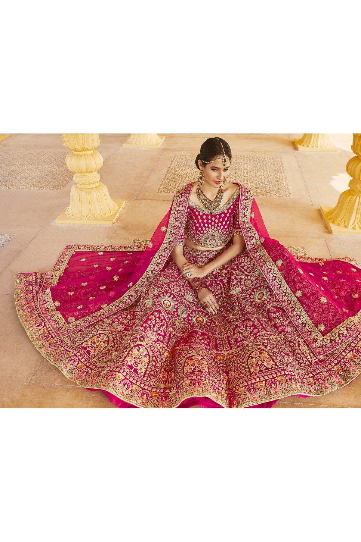 Velvet Embroidery Bridal Lehenga Choli In Pink Colour - LD4900628