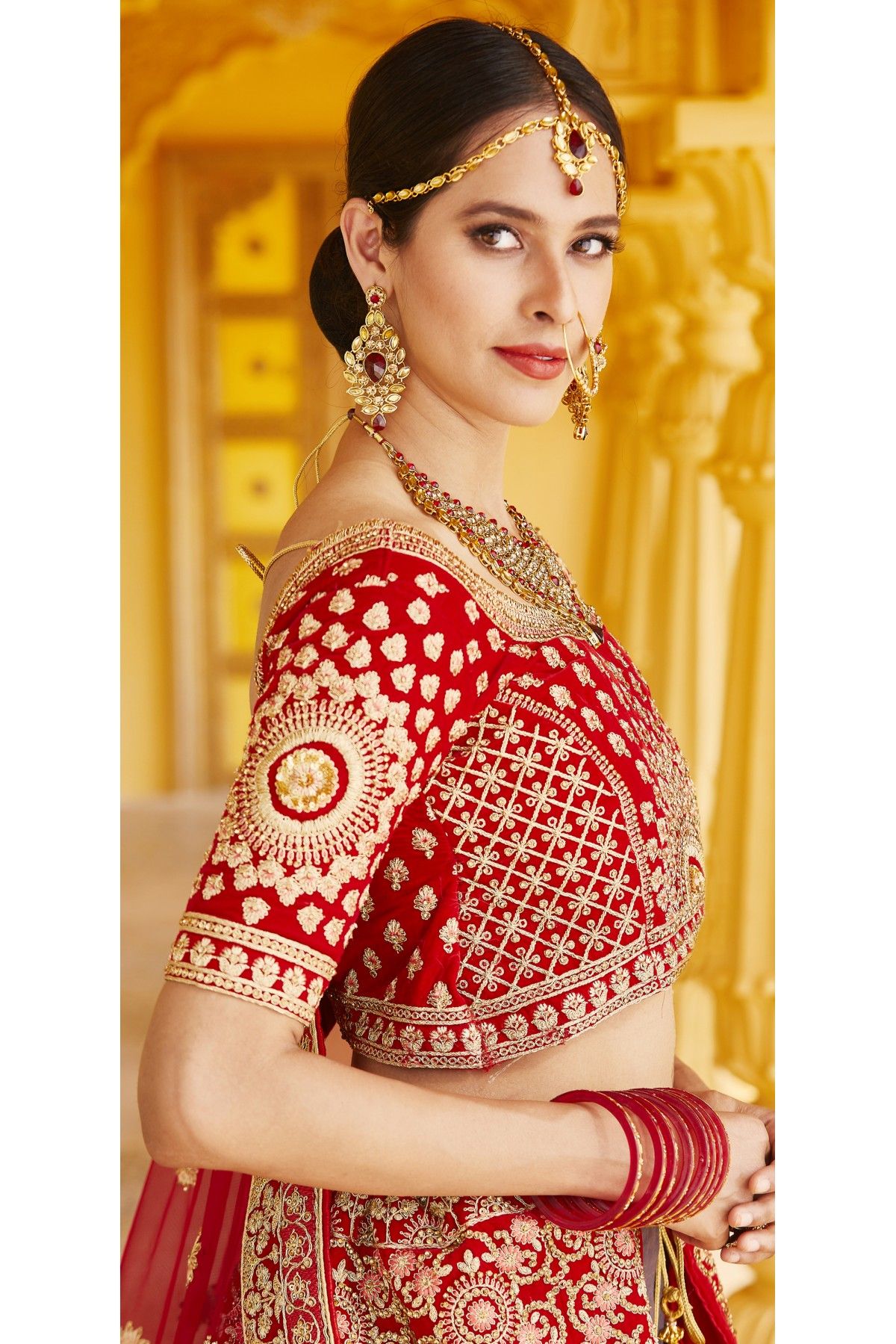 Buy Red Flower Applique Work Net Lehenga Choli Online At Zeel Clothing