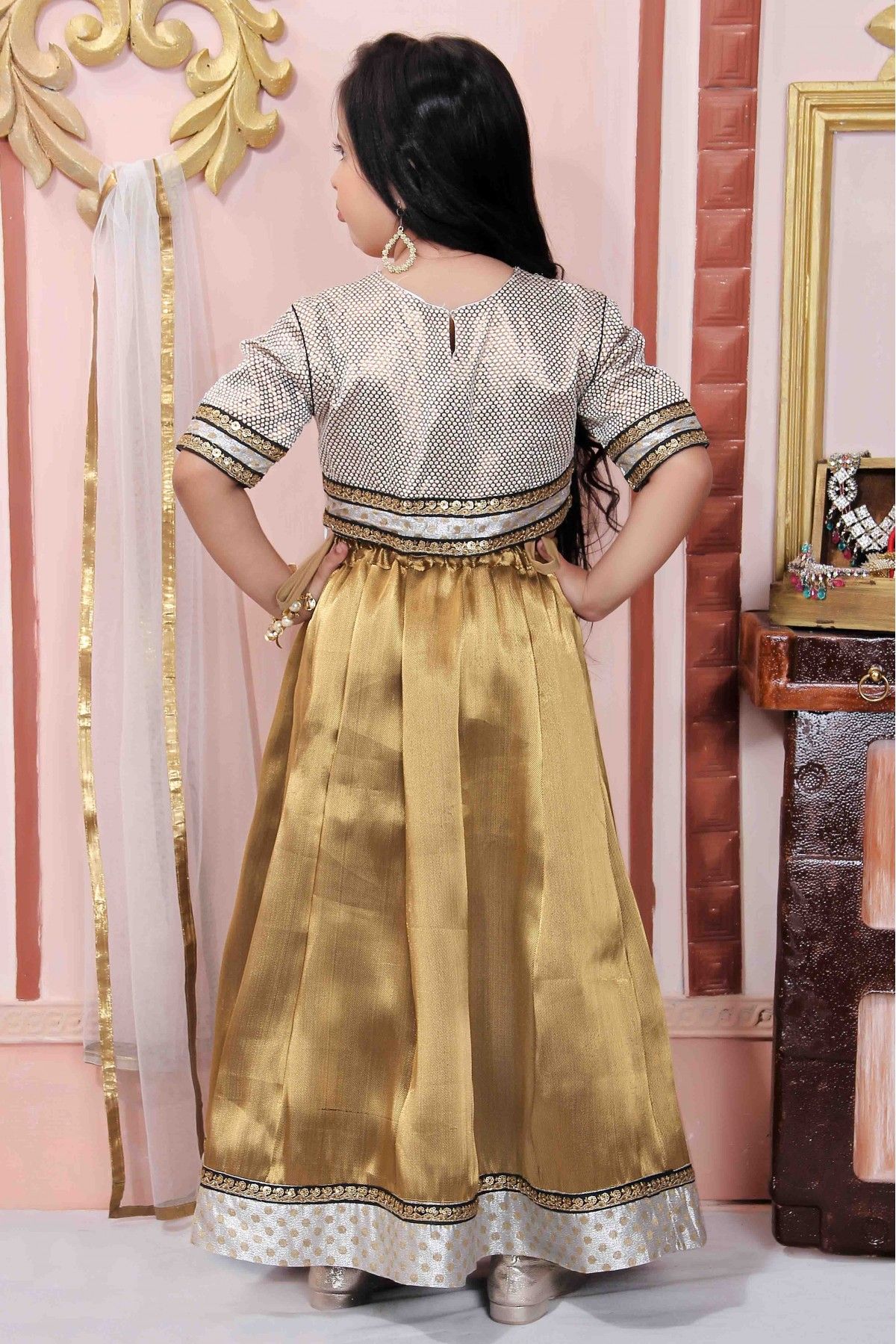 Shop Yellow Brocade Box Pleat Skirt N Crop Top Set Festive Wear Online at  Best Price | Cbazaar