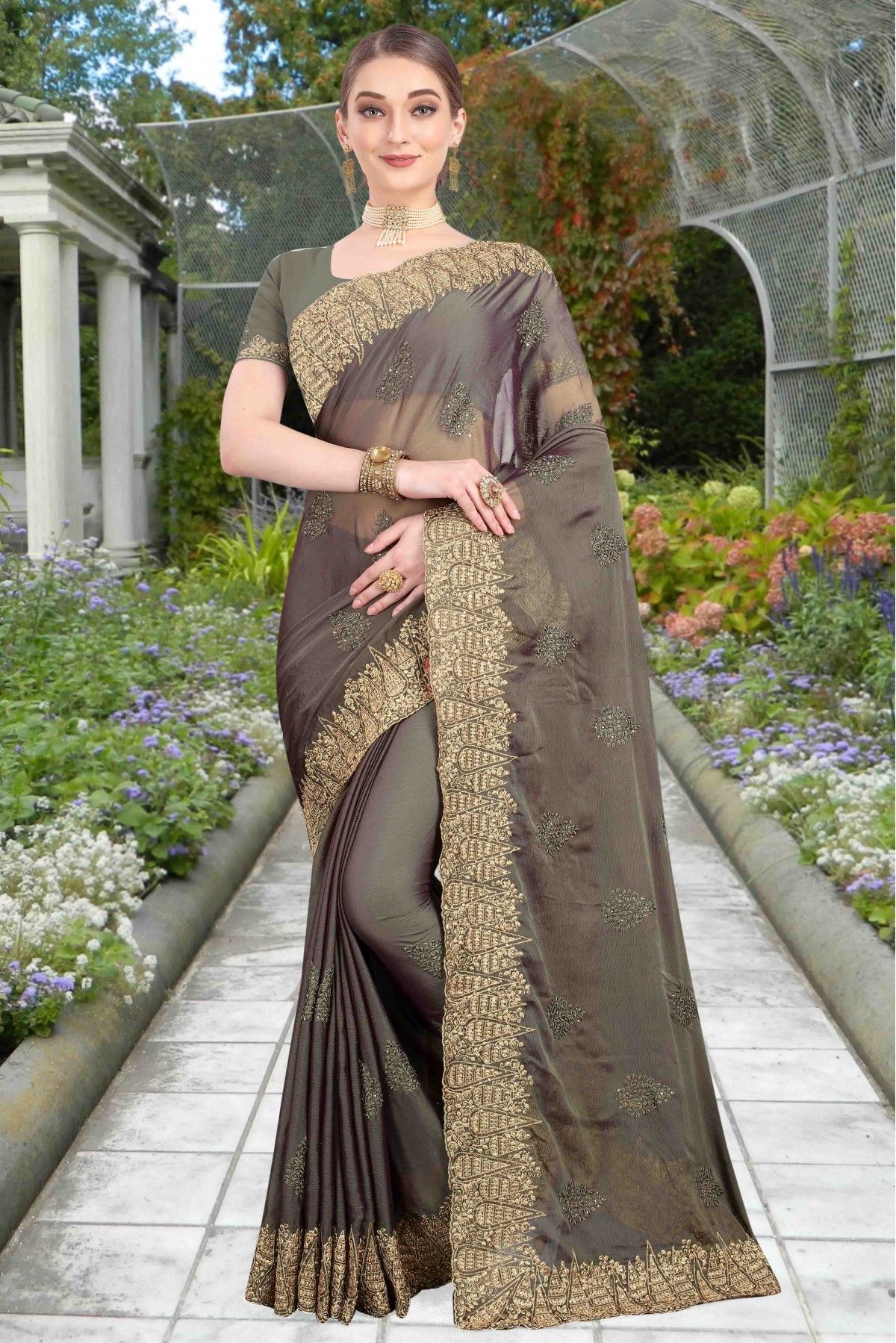 Sea Green Designer Saree with Heavy Work - Urban Womania