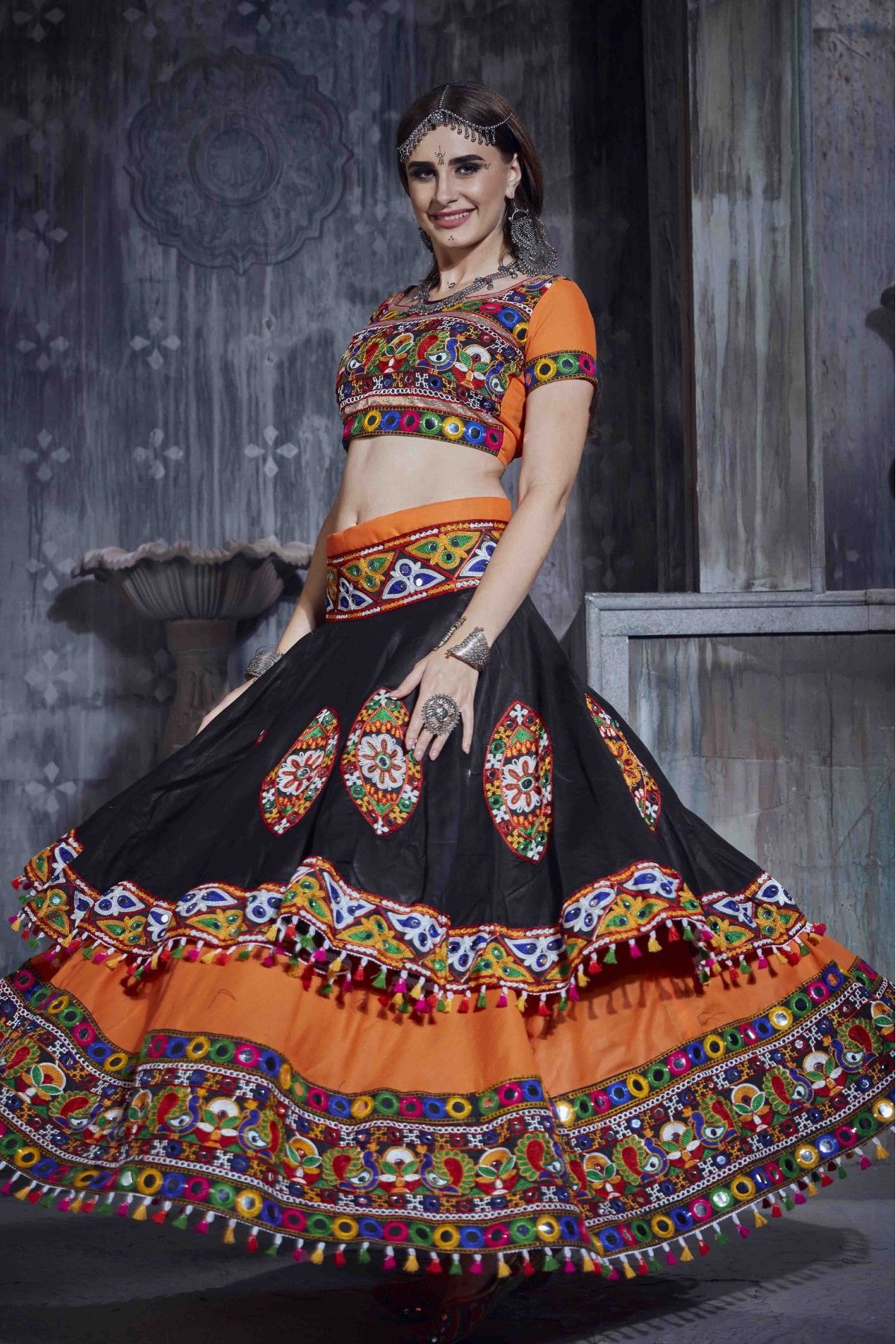 Black and Gold Embroidered Satin Lehenga – Lashkaraa