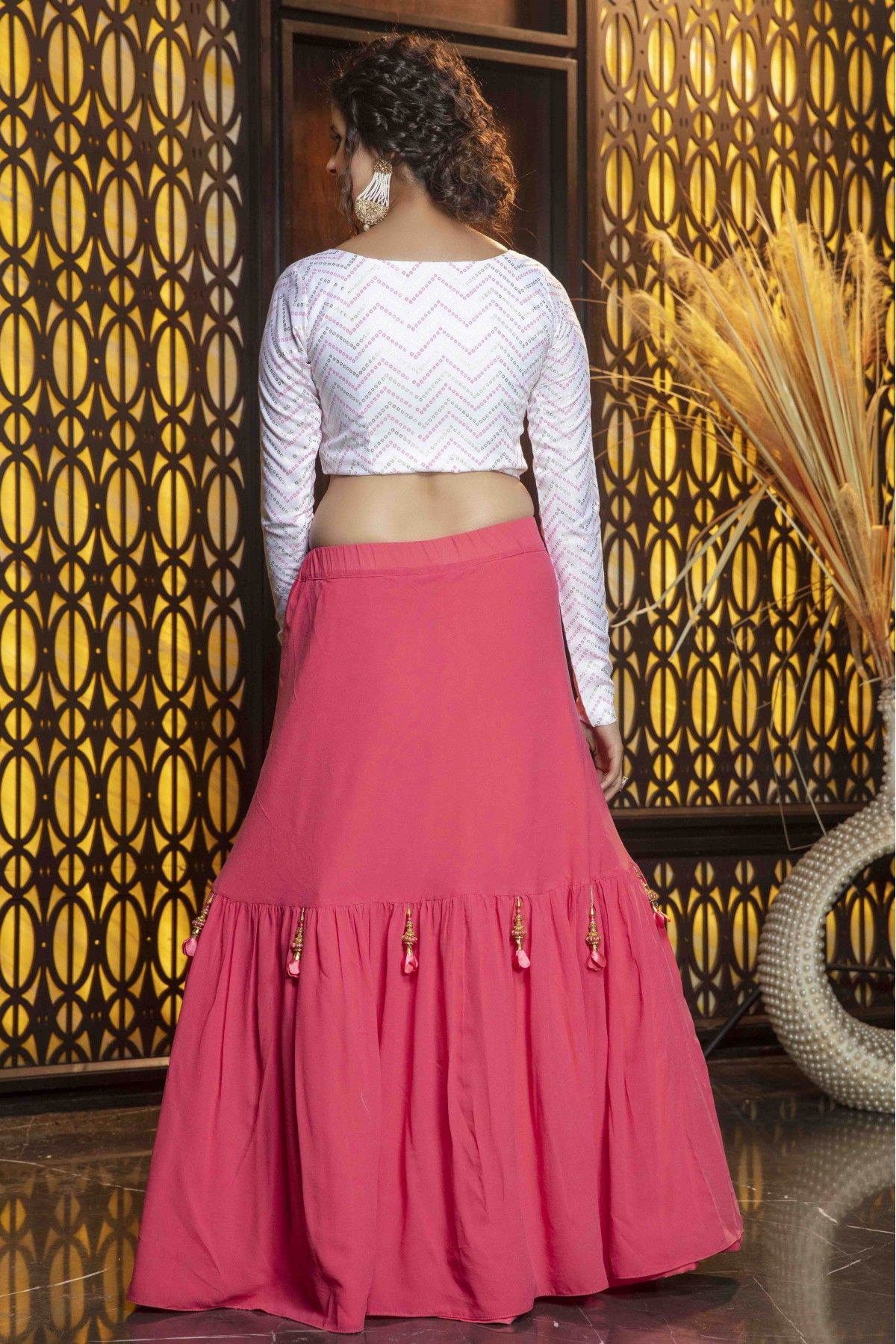 Peach Lehenga with heavy embroidered dupatta – Ricco India