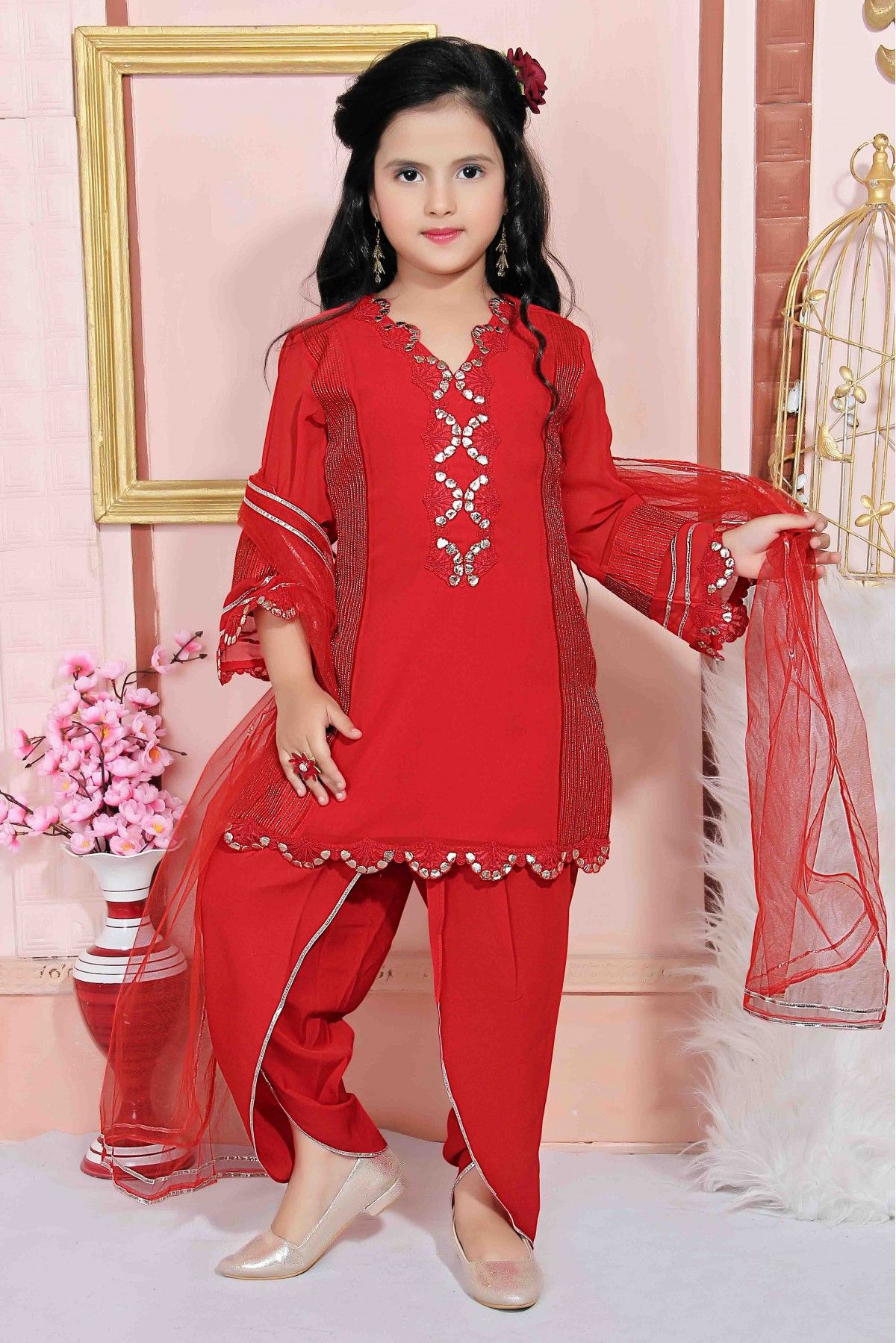 Red color Faux Georgette Designer wear Salwar Suit by