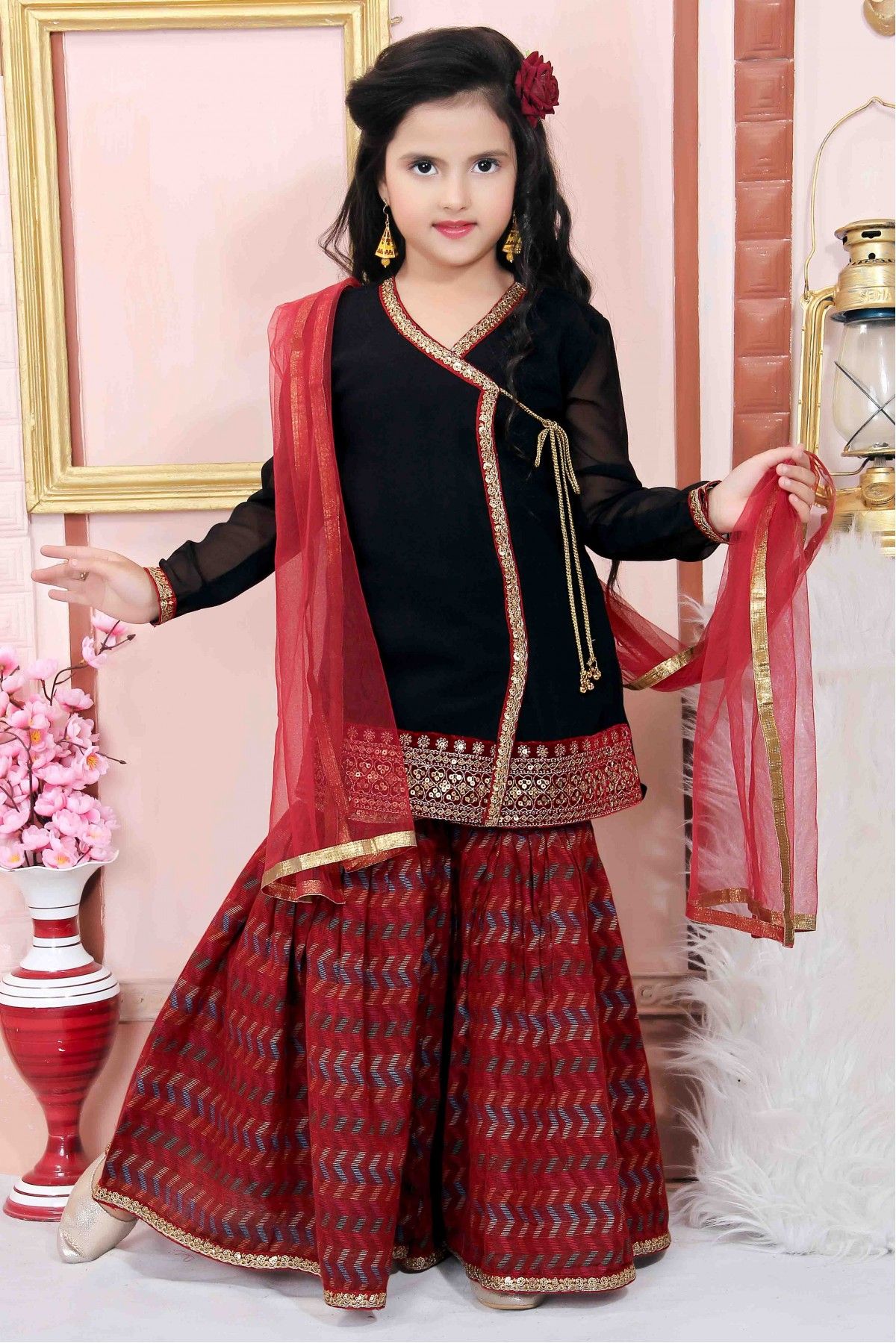 Embroidered Designer Party Wear Georgette Sharara Suit, Green and Pink at  Rs 1748/set in Surat