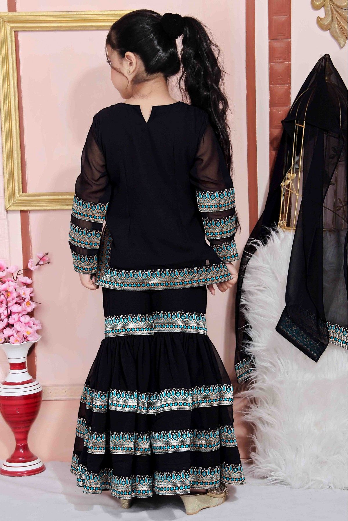 Sharara Suits : Black georgette sharara salwar suit with ...