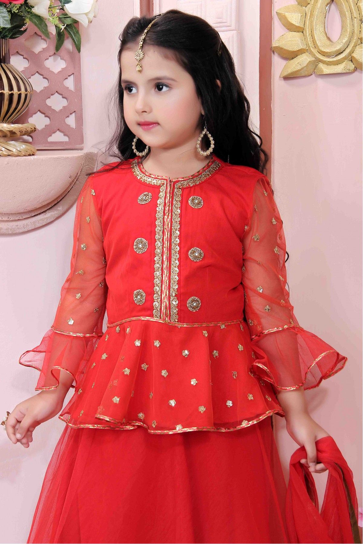 Black Readymade Multi Layered Kids Lehenga Choli 199KW08