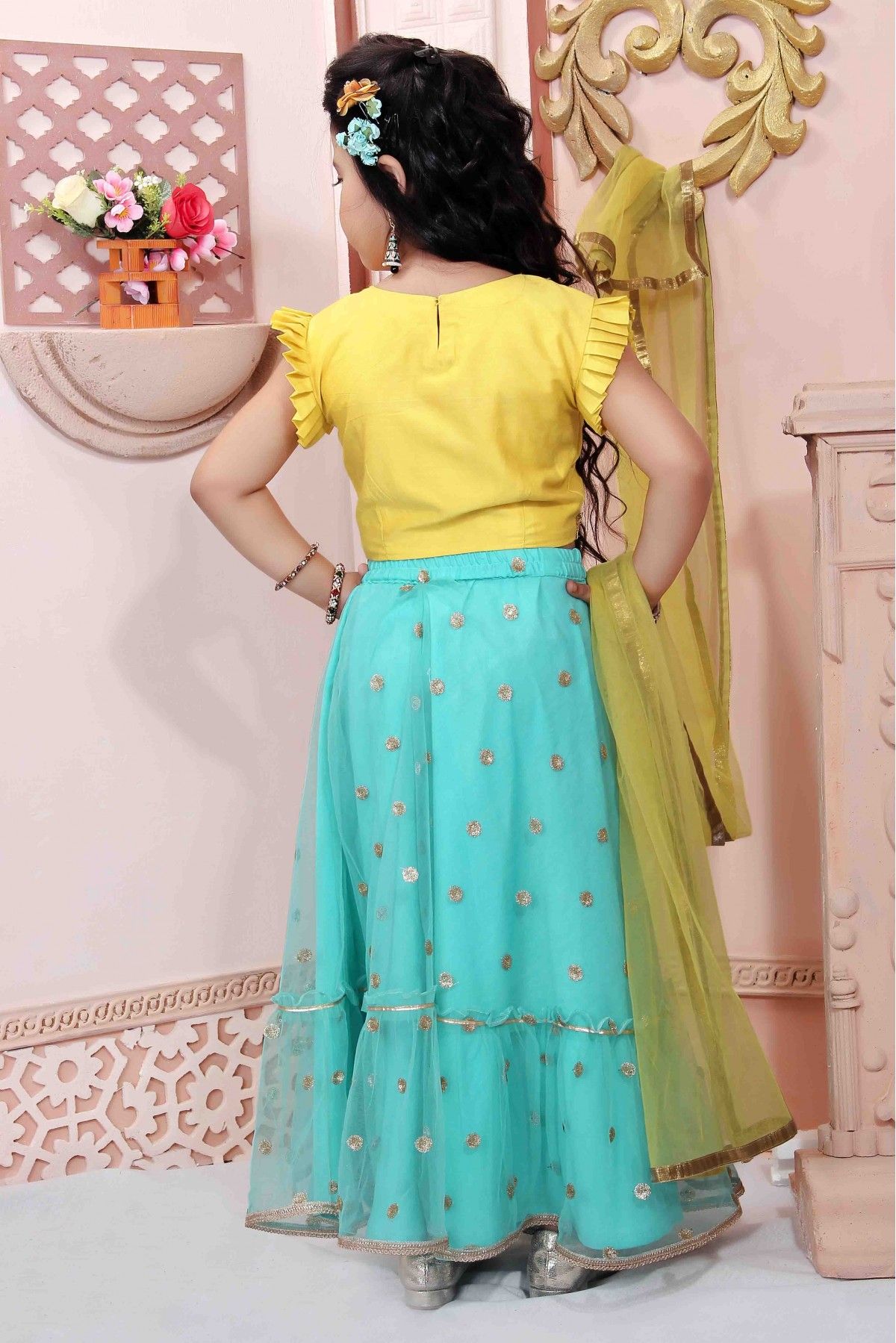 PARTY WEAR DESIGNER LEHENGA WITH CROP TOP AND EMBROIDERY -