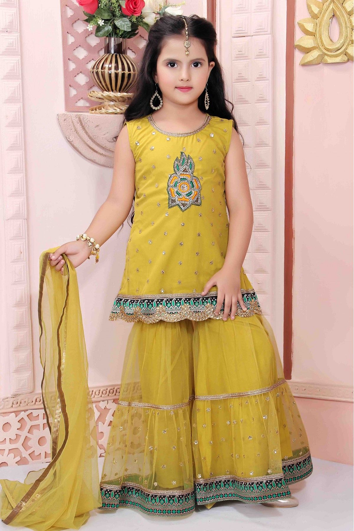 Rent Bright Yellow Peplum Aabira Sharara Set | Glamourental