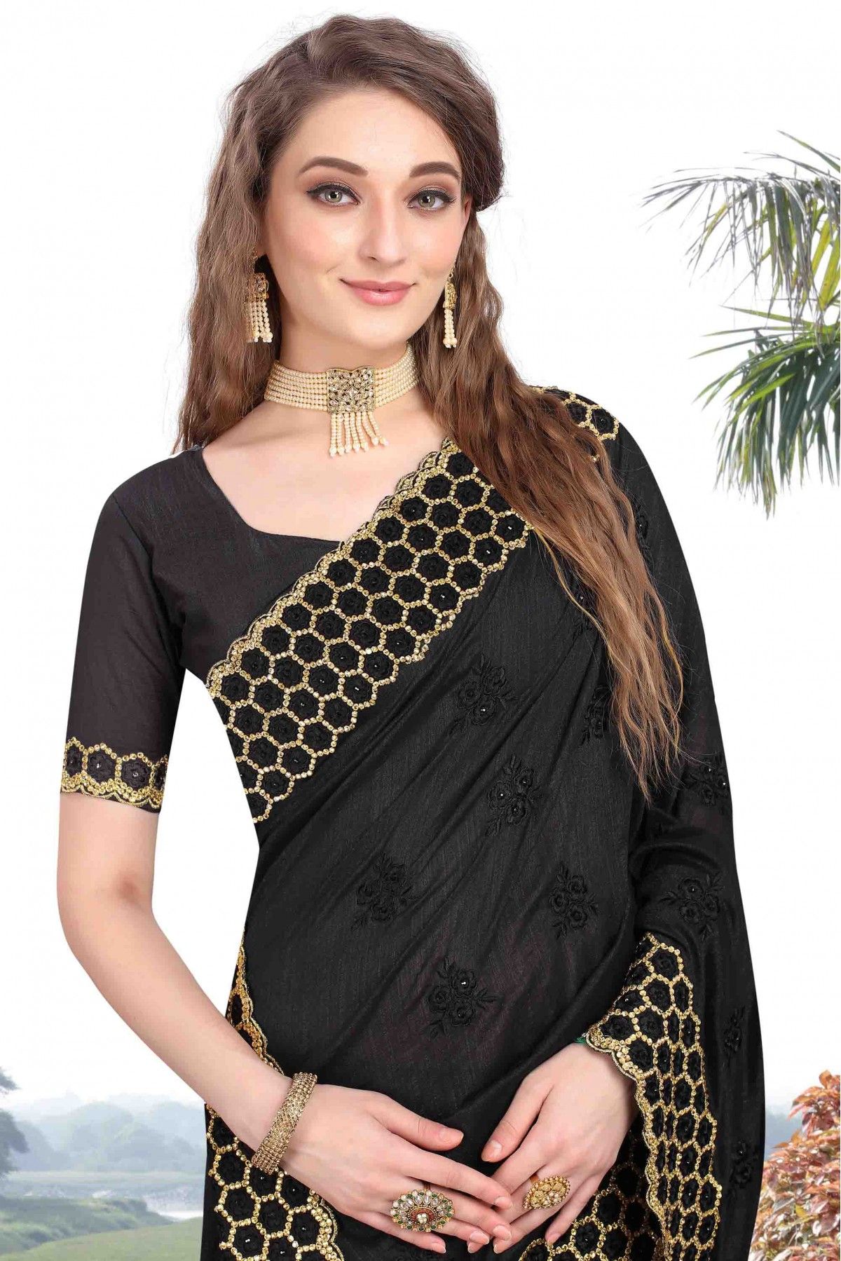 Black Colour Designer Embroidered Partywear Fancy Saree - KSM PRINTS -  4192652