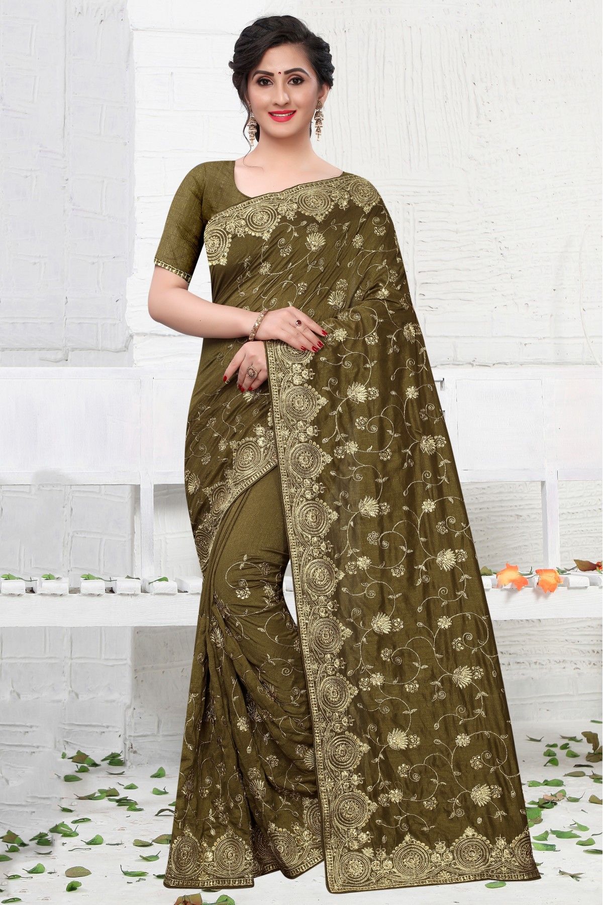 Ready to ship | Green Mehndi Plain Wedding Sarees and Green Mehndi Plain  Wedding Saris online shopping