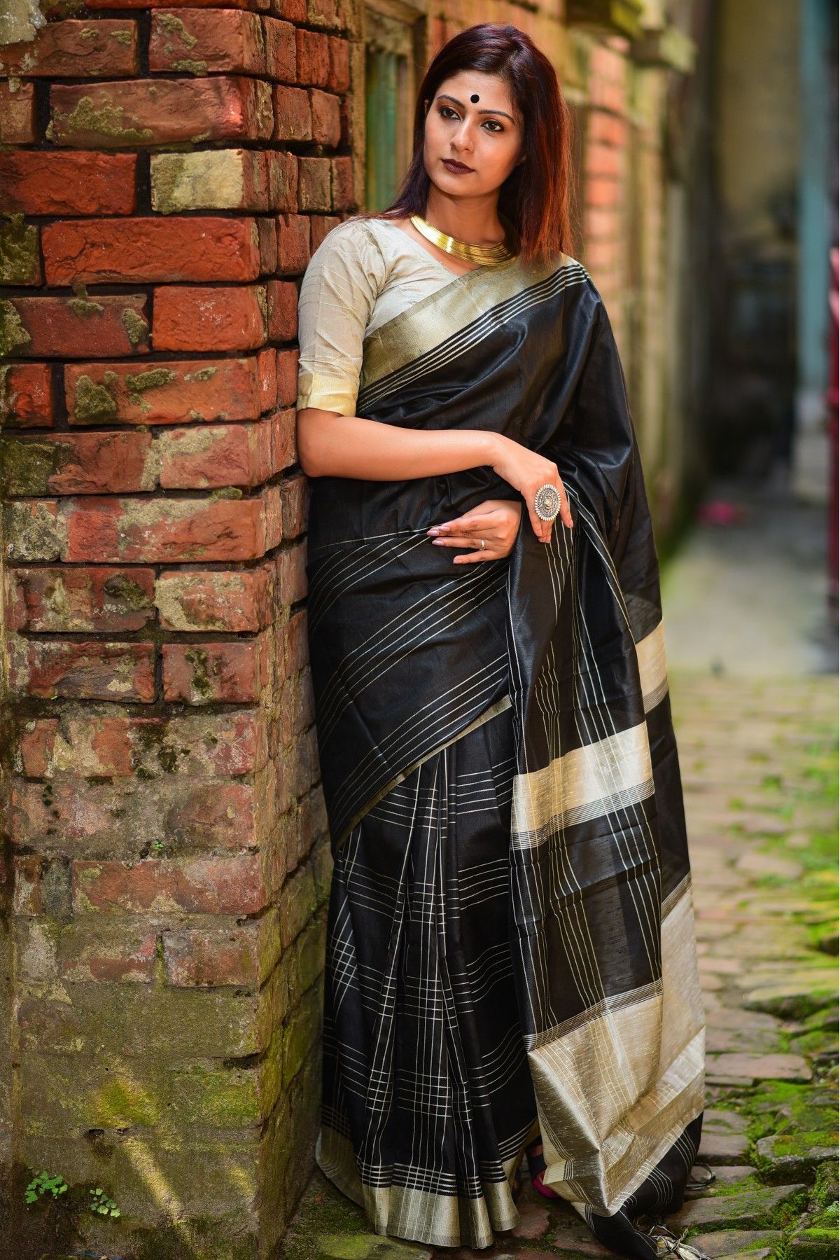 Shop Black Katan Silk Saree Online in USA with Golden Zari Border – Pure  Elegance