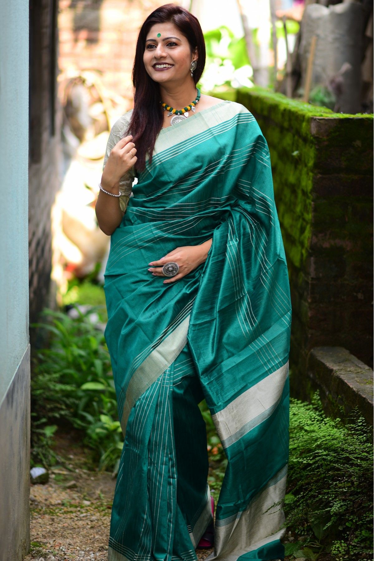 Women's Readymade Banglori Silk Teal Blouse For Sarees Indian