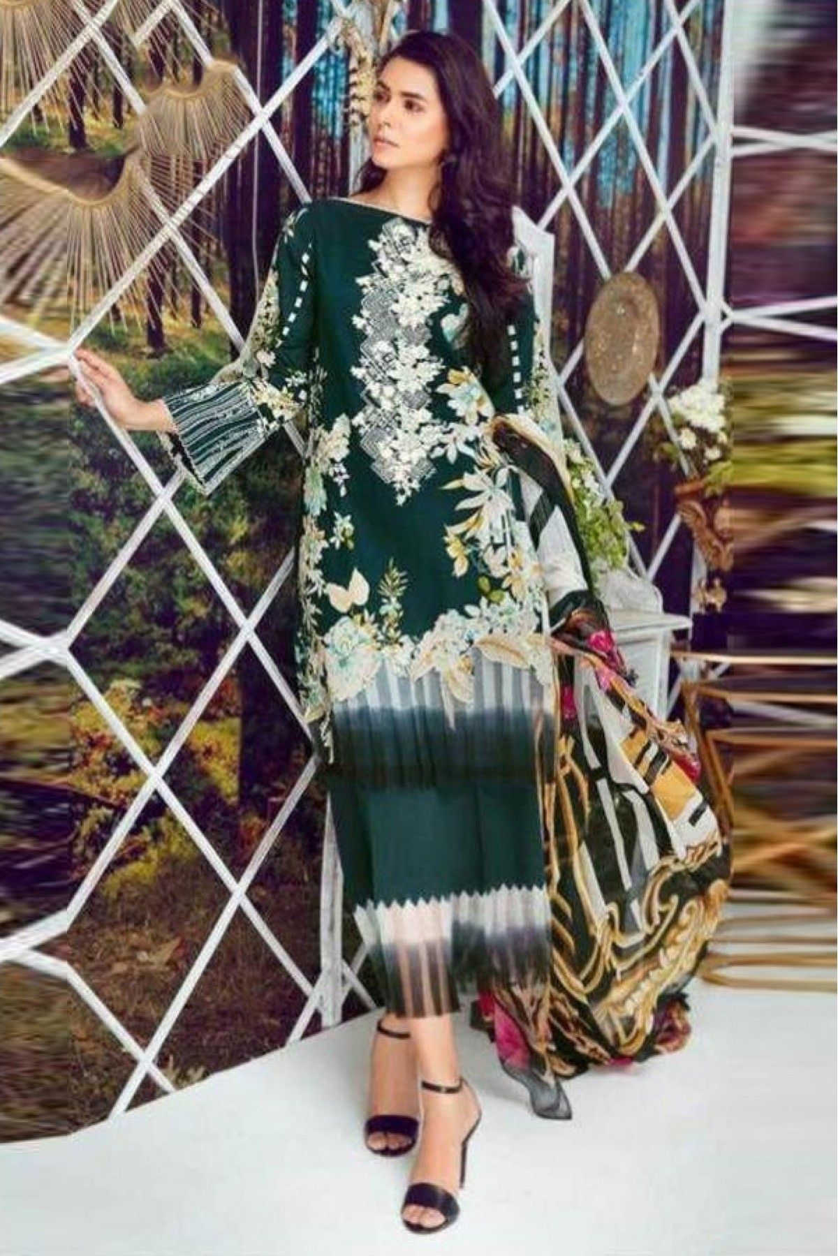 Green Digital Print Pakistani Pant Style Suit