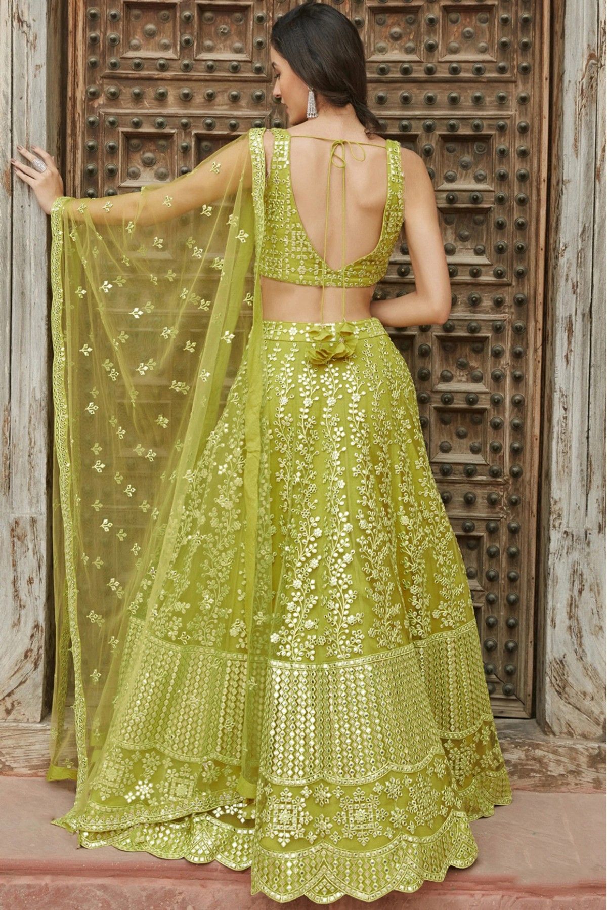 Party Wear Parrot Green Color Lehenga Choli With Shrug – Sachisabya