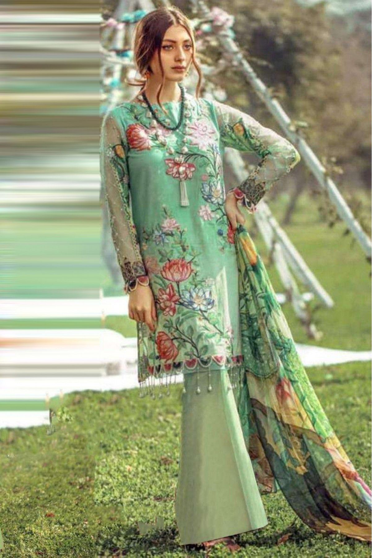 BUTTERFLY NET WITH HEAVY SEQUENCE EMBROIDERY WORK AND PATCH WORK suits -  StylePour