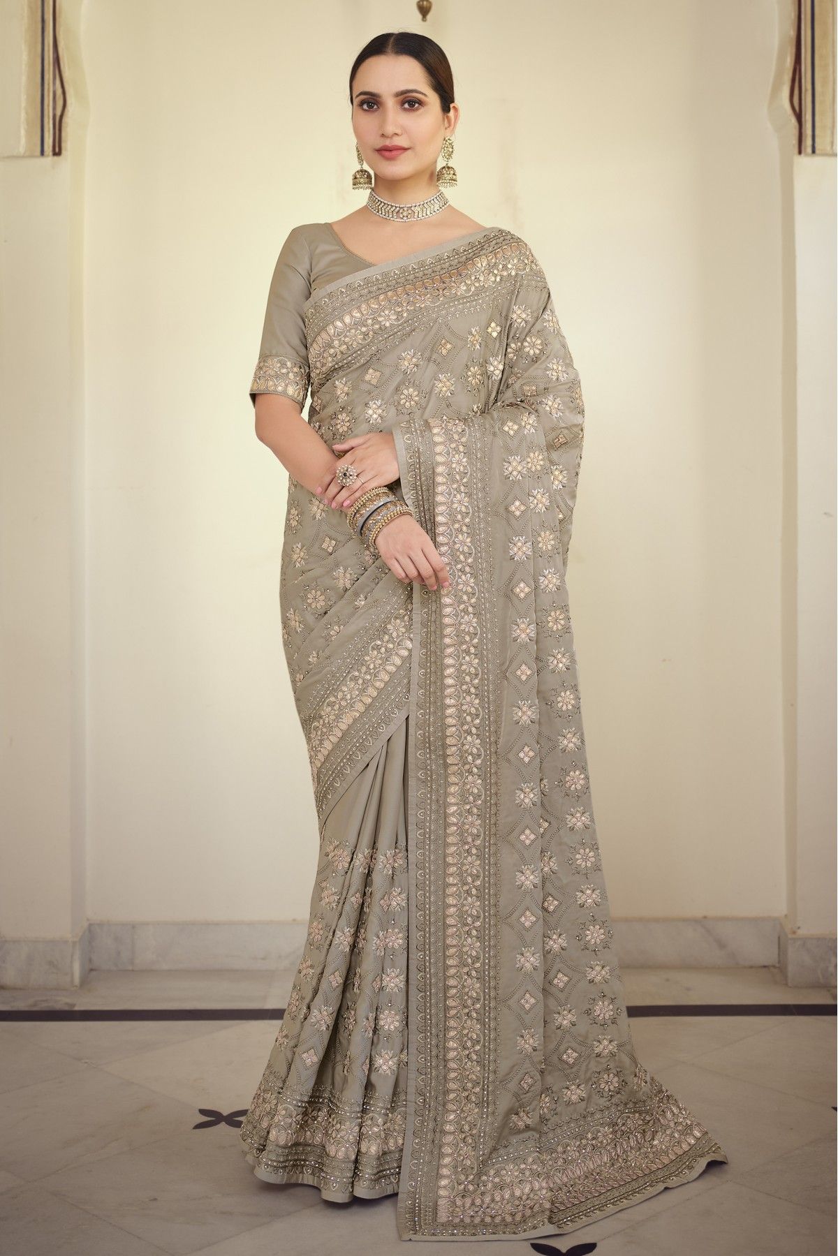 Buy Blue Linen Resham Embroidered Work Saree After Six Wear Online at Best  Price | Cbazaar