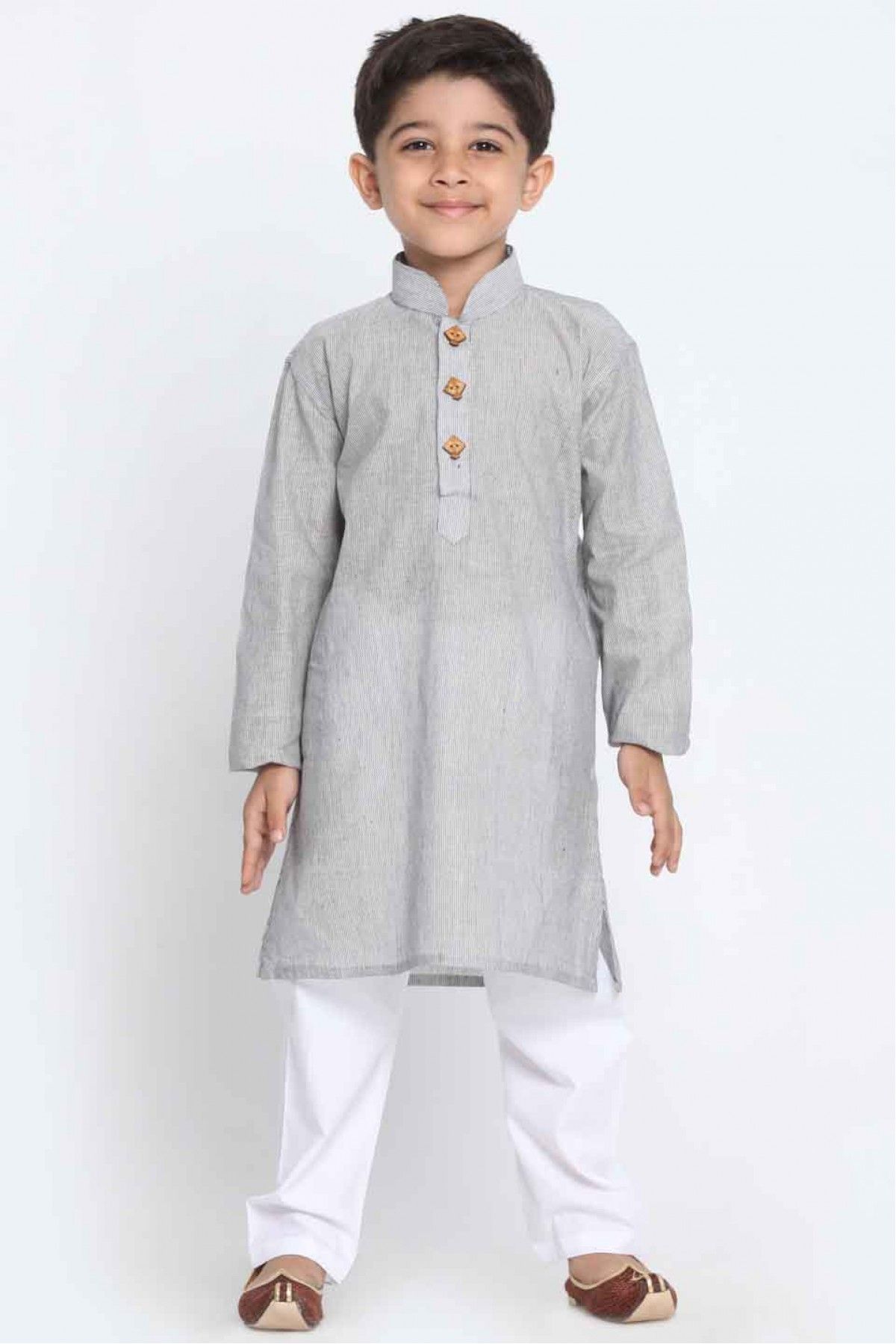 Cotton Party Wear Kurta Pajama In Grey Colour - BK4350964