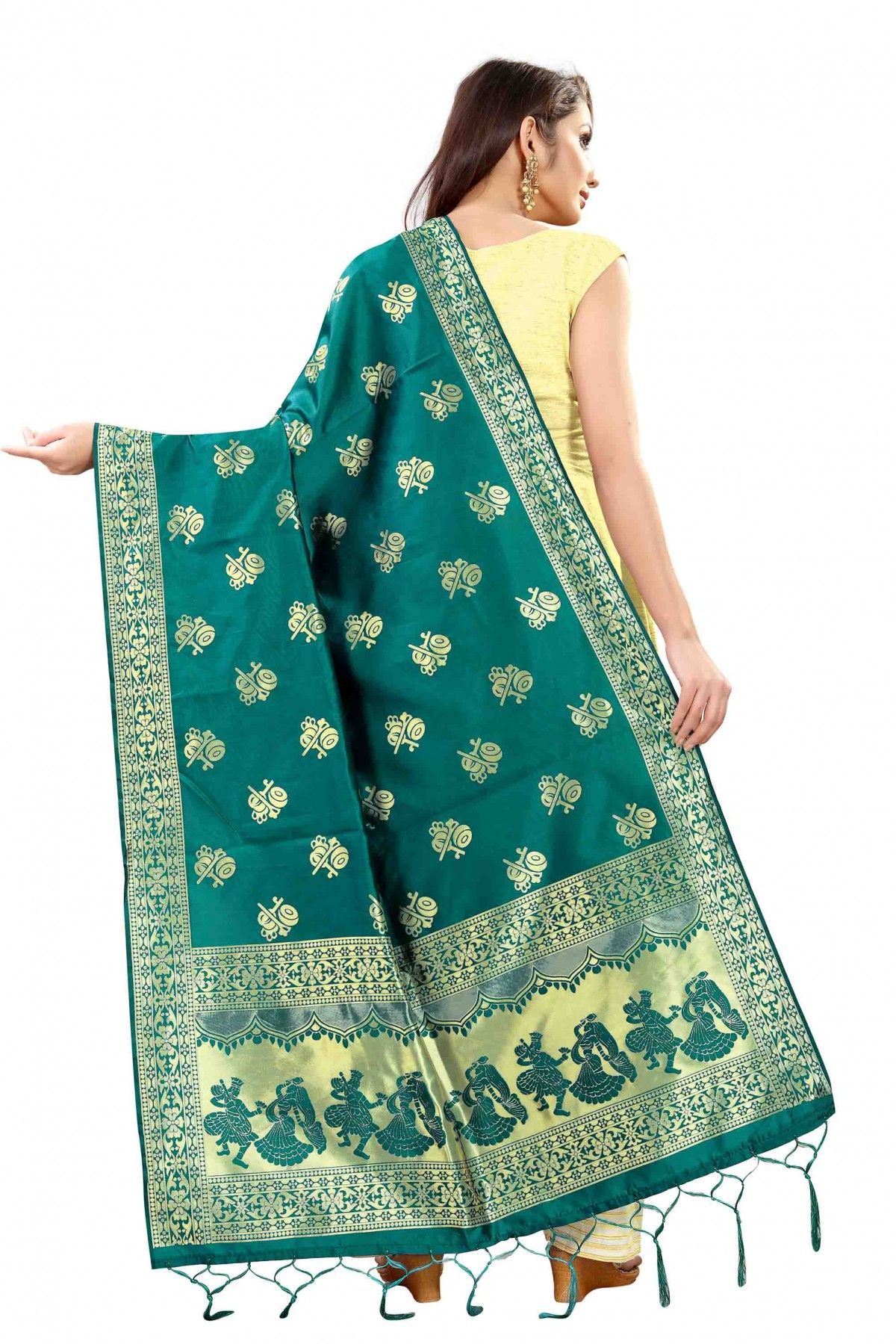 Banarasi Silk Woven Dupatta In Green Colour - DU1354364