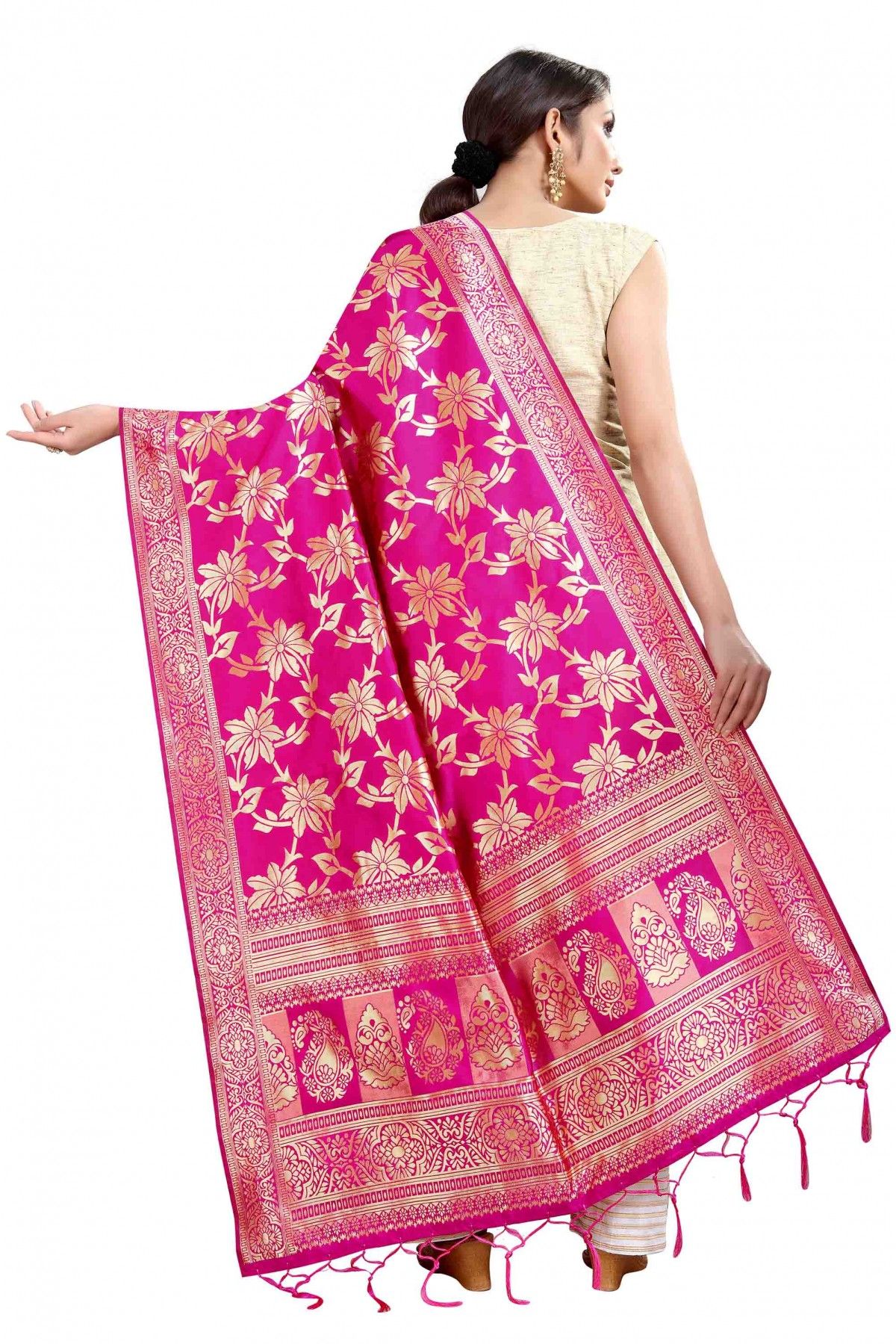 Banarasi Silk Woven Dupatta In Pink Colour - DU1354346