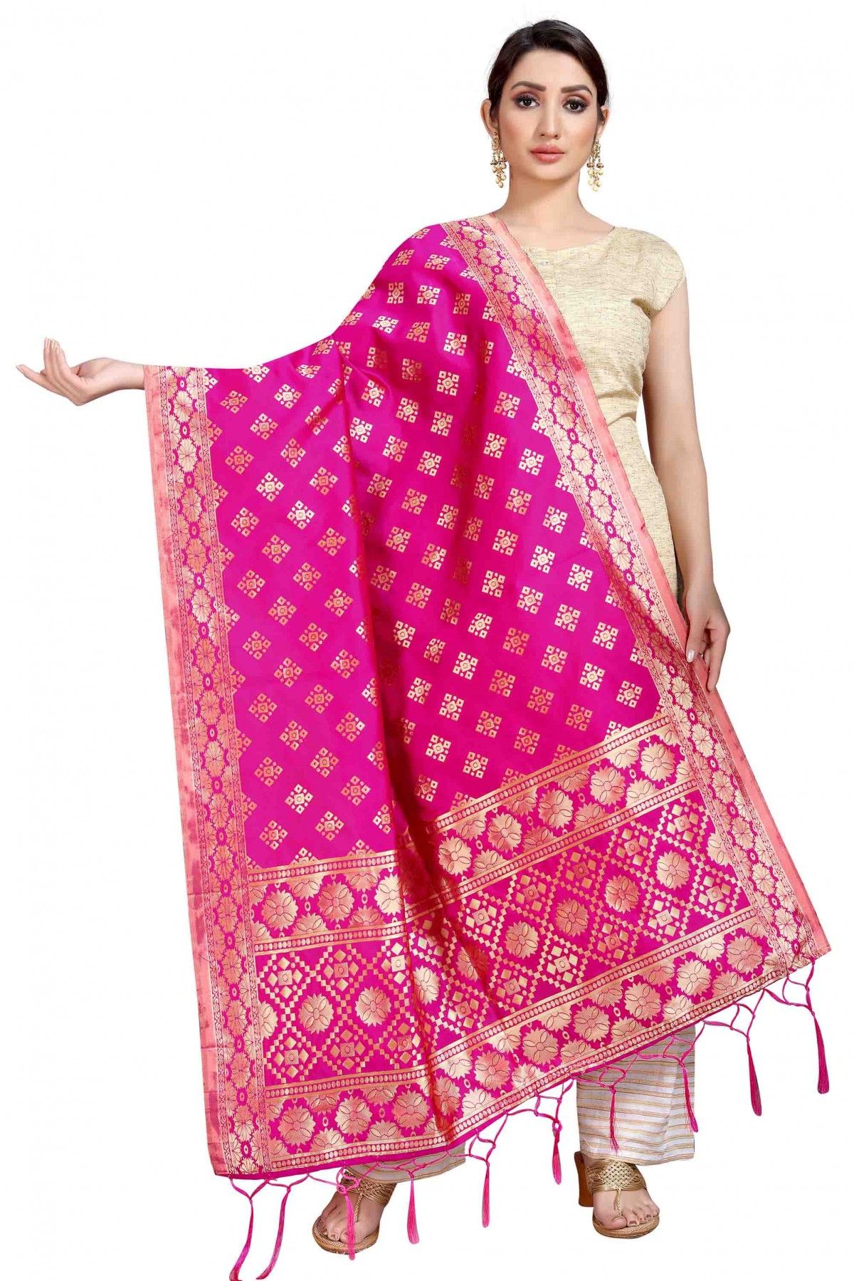 Banarasi Silk Woven Dupatta In Pink Colour - DU1354351