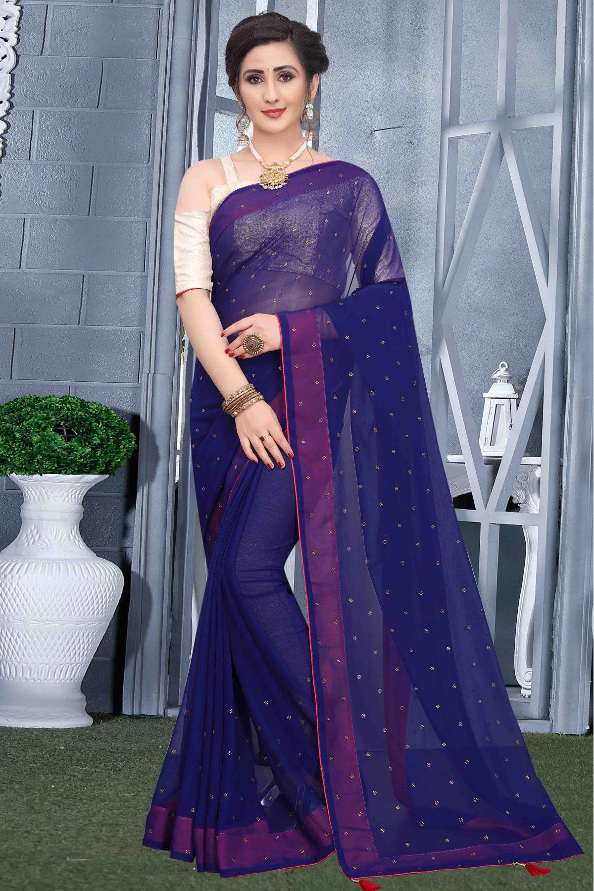 Sky Blue Color Silk Designer Traditional Party Wear Saree Blouse -1427129832