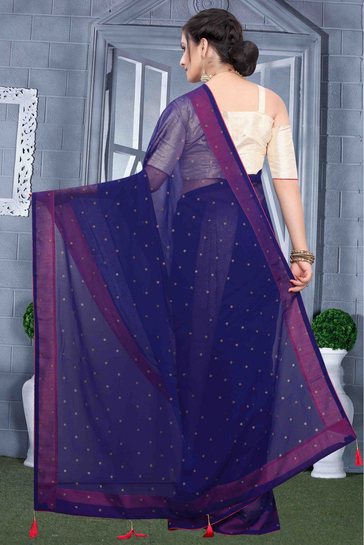 Trendmalls Women's Morpeach Rangoli Silk Heavy Embroidered Party Wear Saree  With Blouse - Trendmalls - 4181510