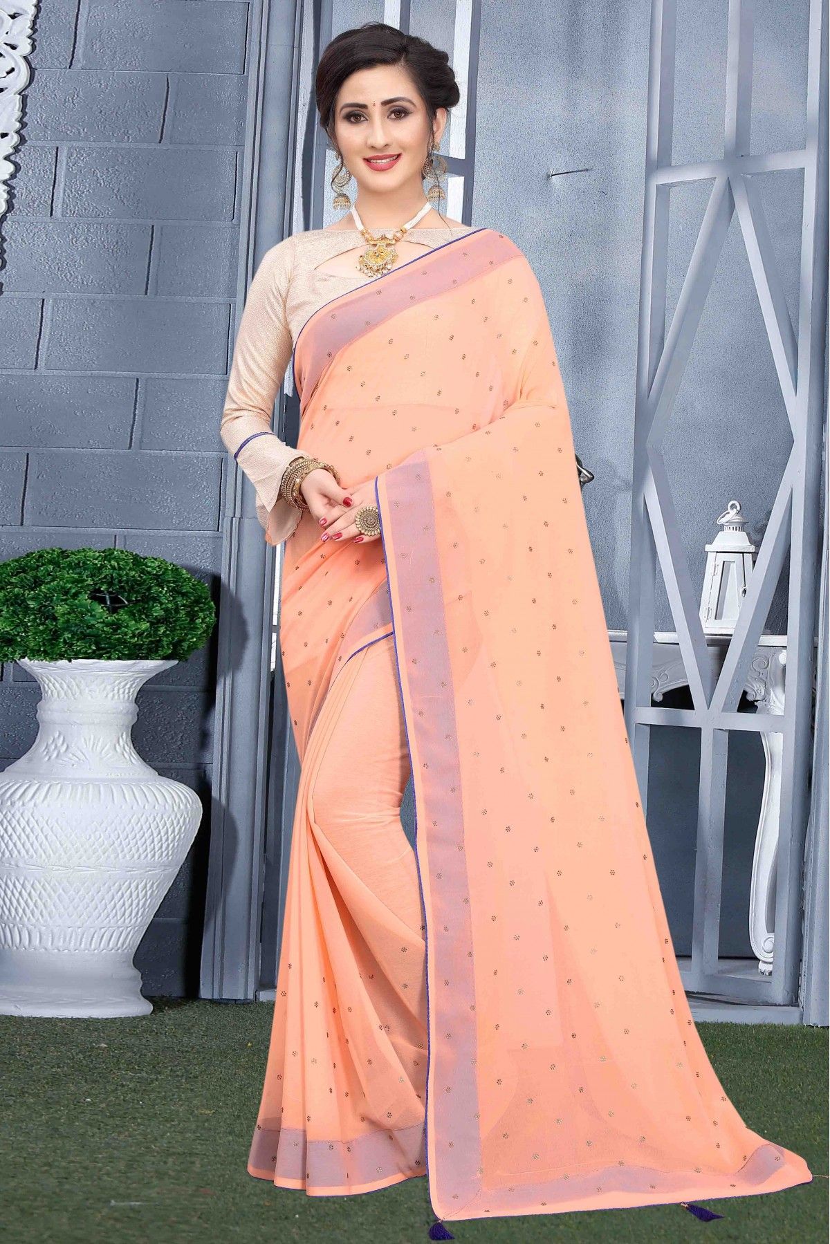 Coral Peach Embroidered Soft Silk Cocktail Party Wear Saree SARV164011