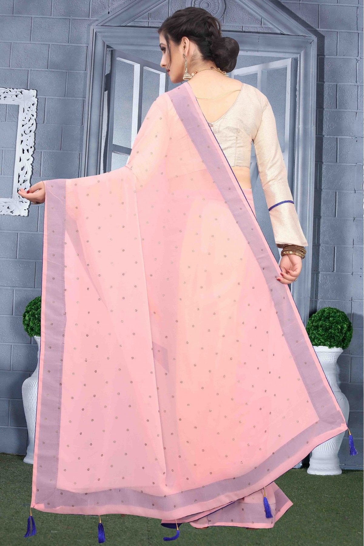 Light Pink Color Zari Work Banarasi Silk Traditional Party Wear Saree Blouse  -4983159043 | Heenastyle