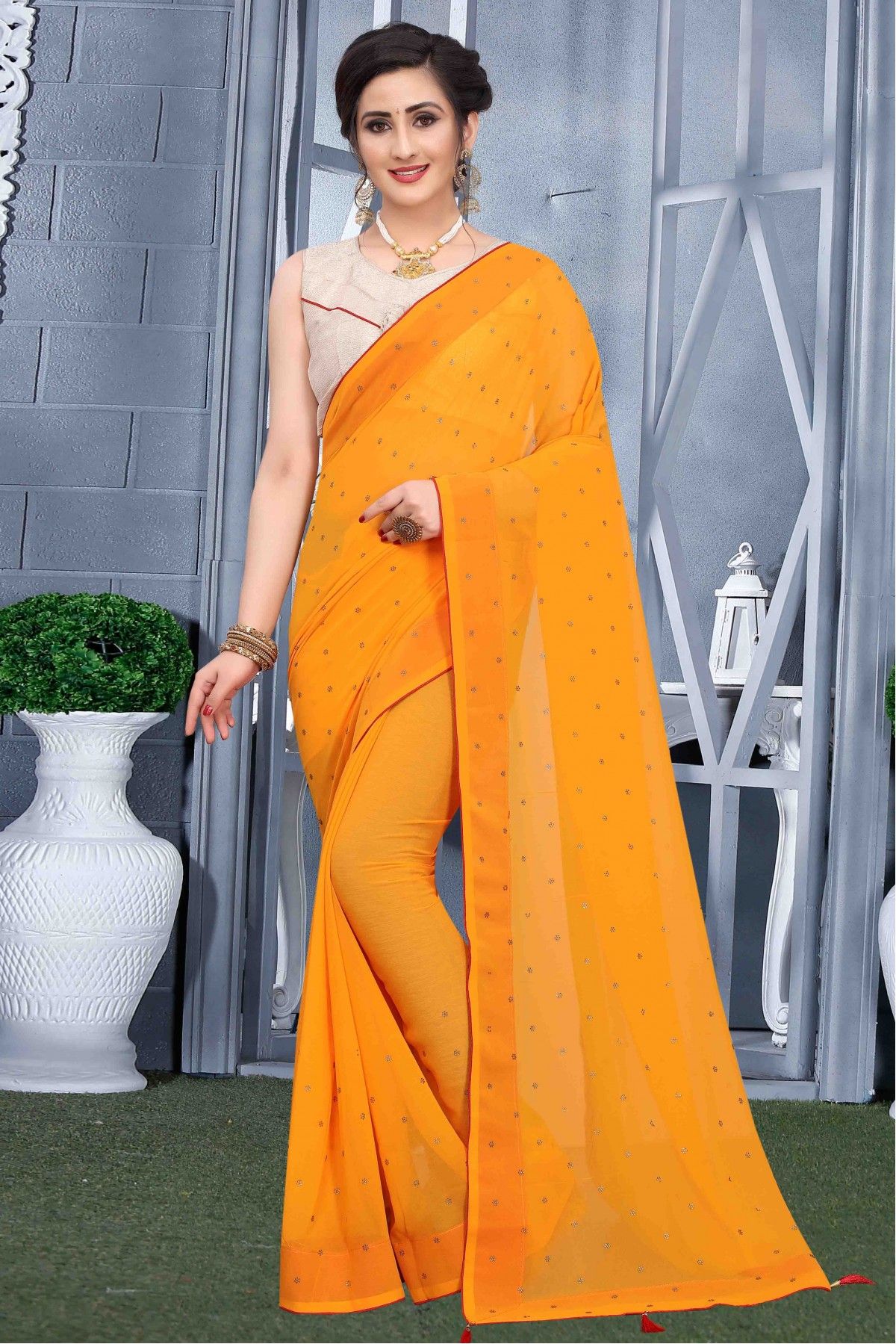 Buy Party Wear Yellow Embroidery Work Organza Saree Online From Surat  Wholesale Shop.