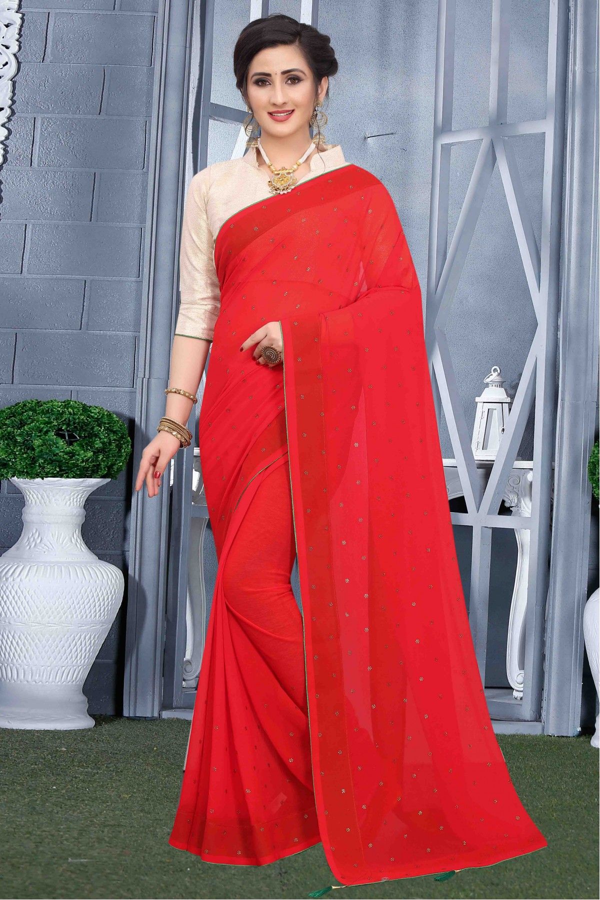 Fascinating Red Silk Party Wear Saree - sr16260