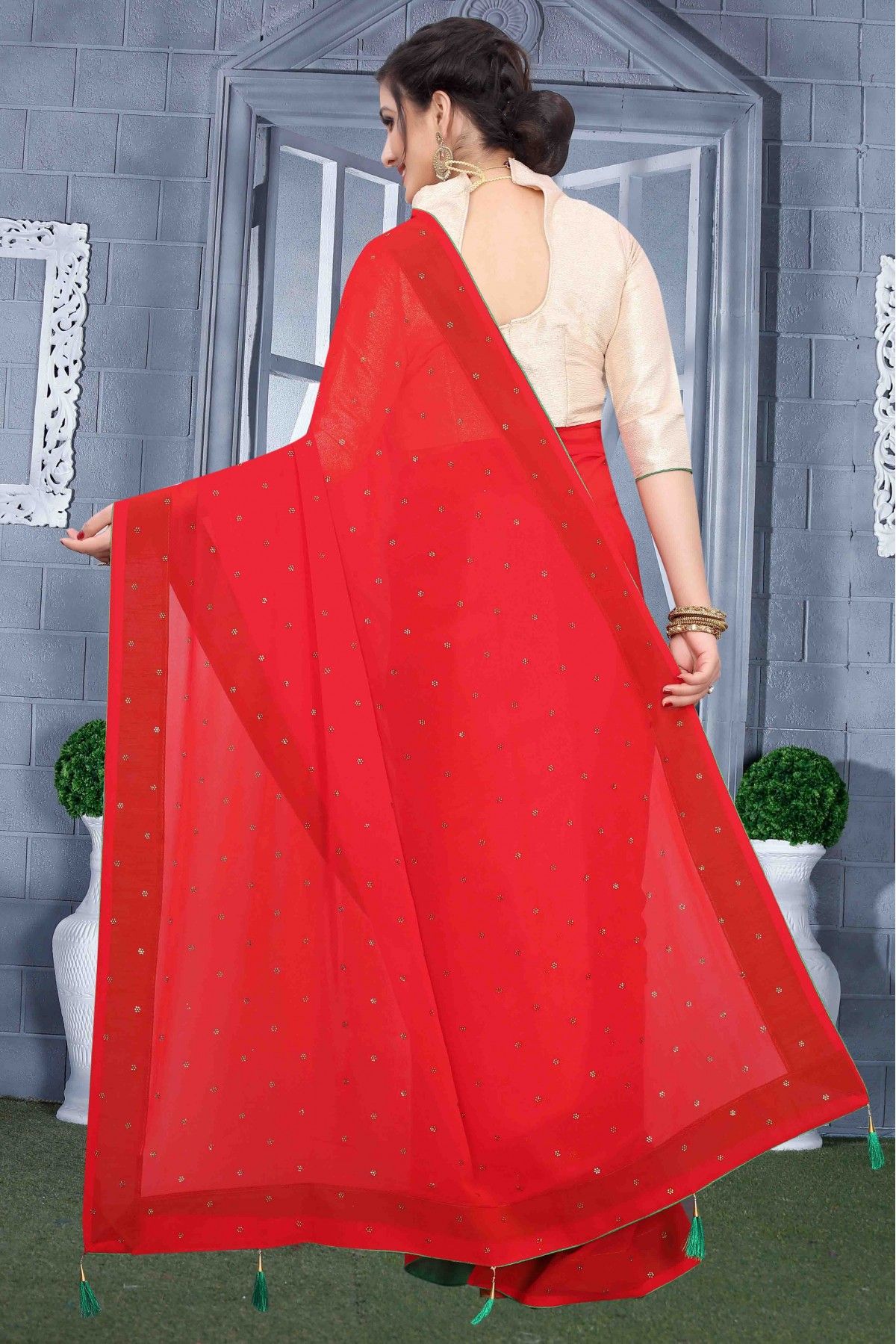 Red Partywear Geogette Sequence Work Saree