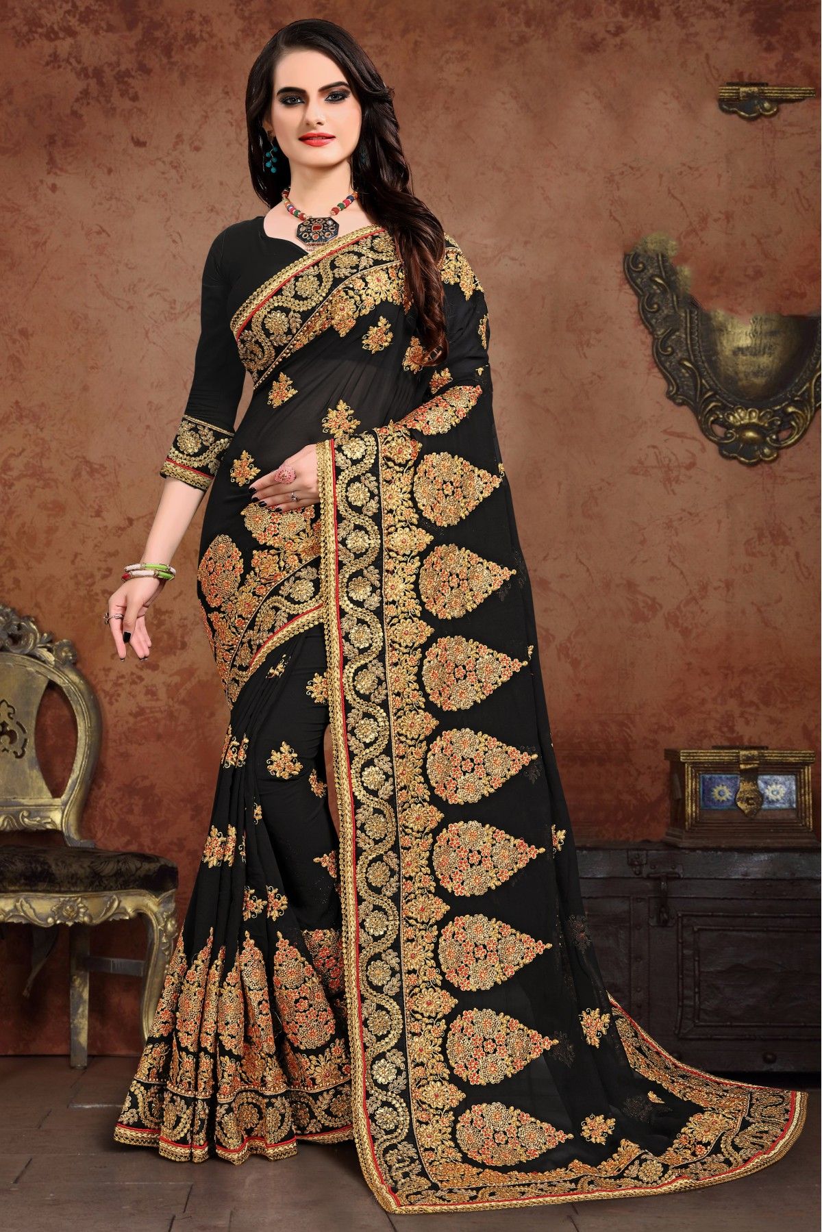 In Black Colour Fashion Sarees - Buy In Black Colour Fashion Sarees online  in India