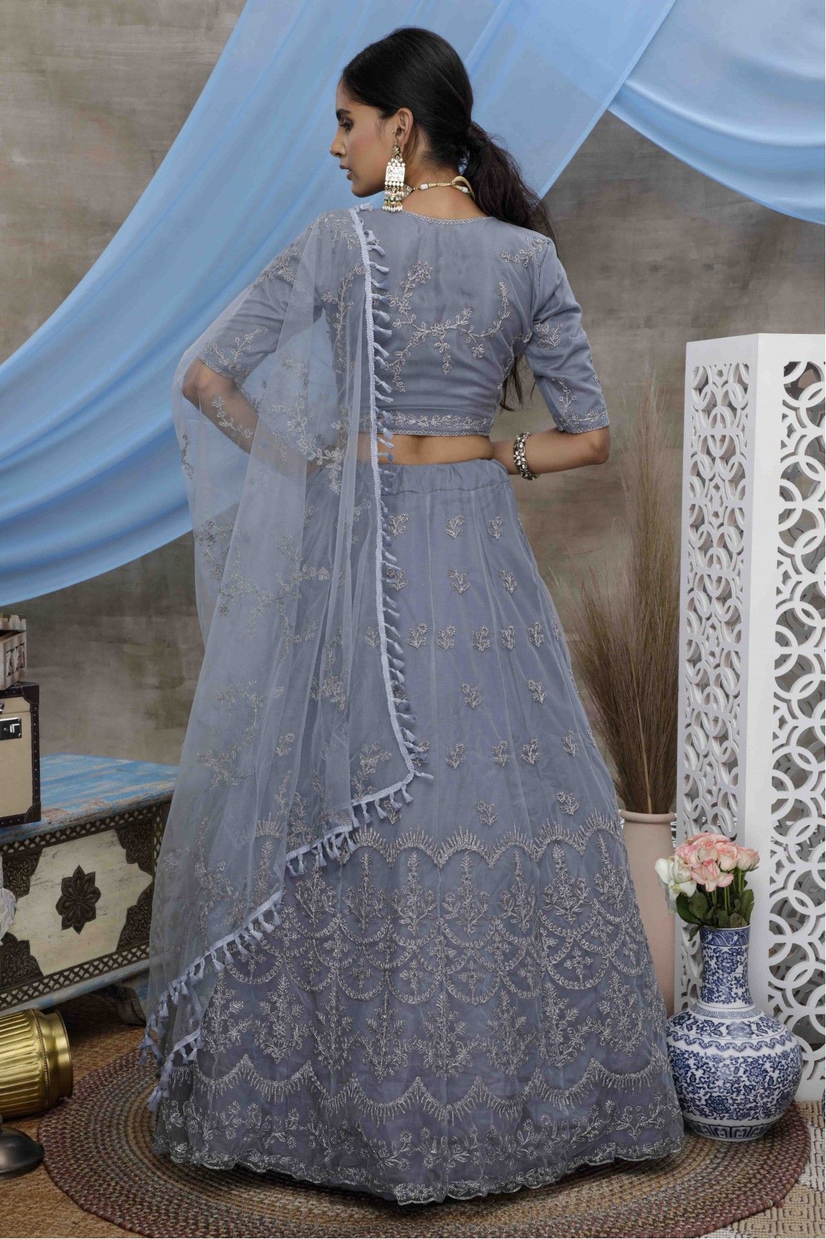 Slate grey and pink lehenga choli