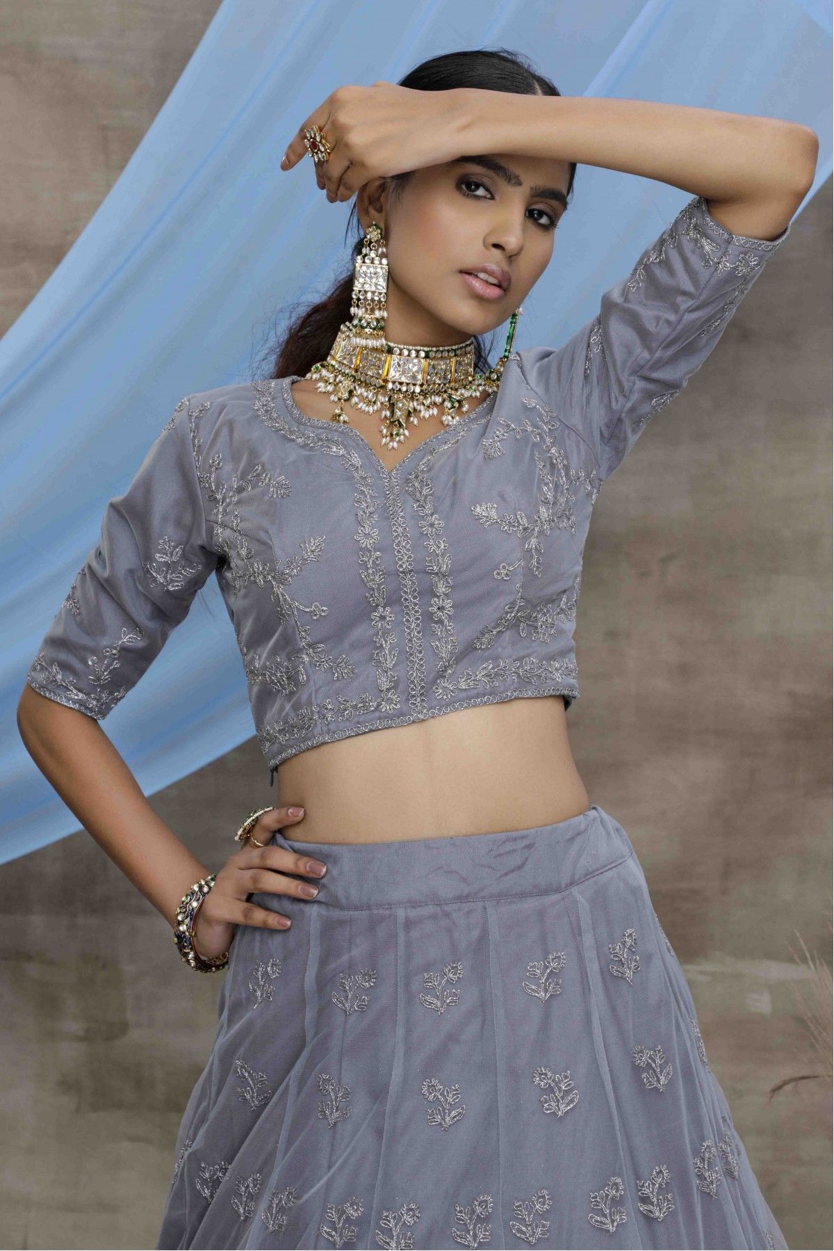 Grey And Pink Lehenga Choli With Embroidery Work | Latest Kurti Designs