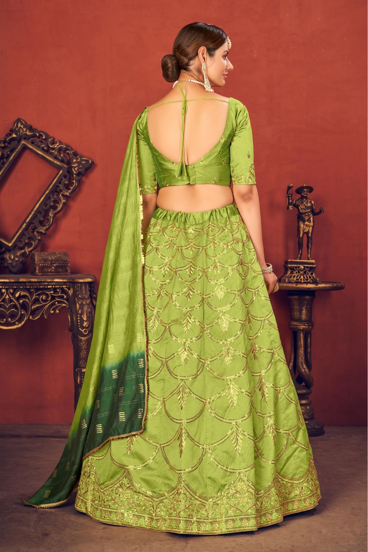 Art Silk Embroidery Lehenga Choli In Green Colour - LD3210819