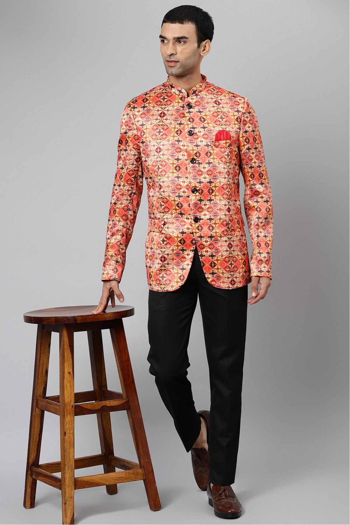 Buy Off White Printed Silk Brocade Jodhpuri Jacket (NMK-4228) Online