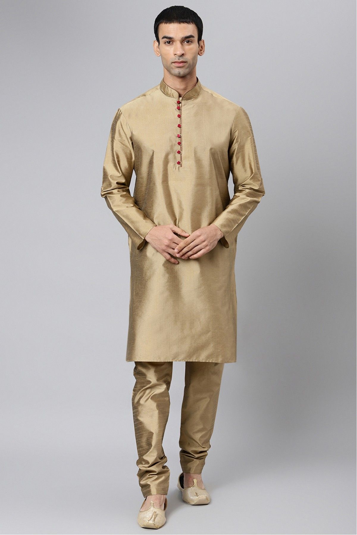 Polyester Viscose Kurta Pajama With Blazer In Khakhi Colour