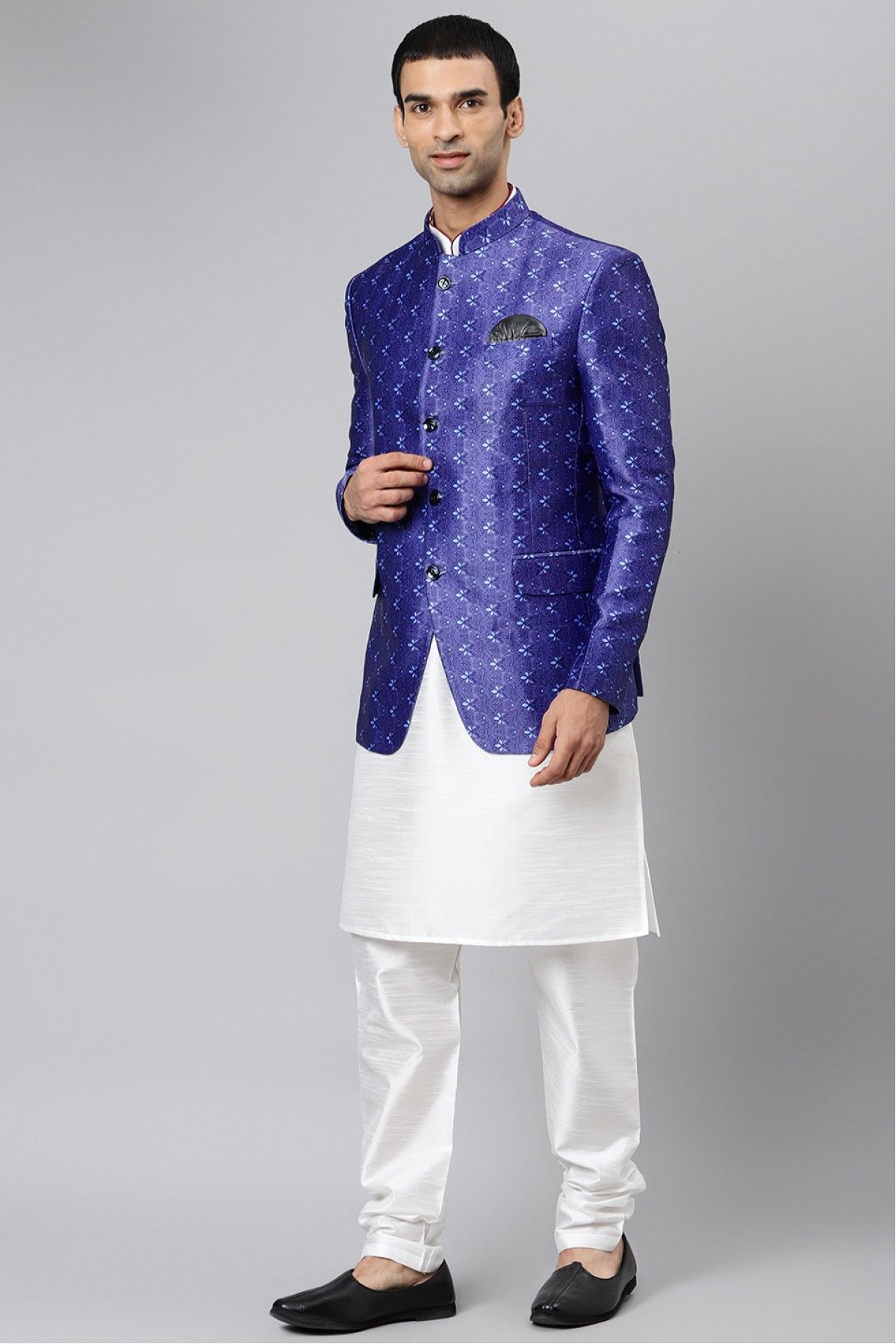 Polyester Viscose Kurta Pajama With Blazer In White Colour