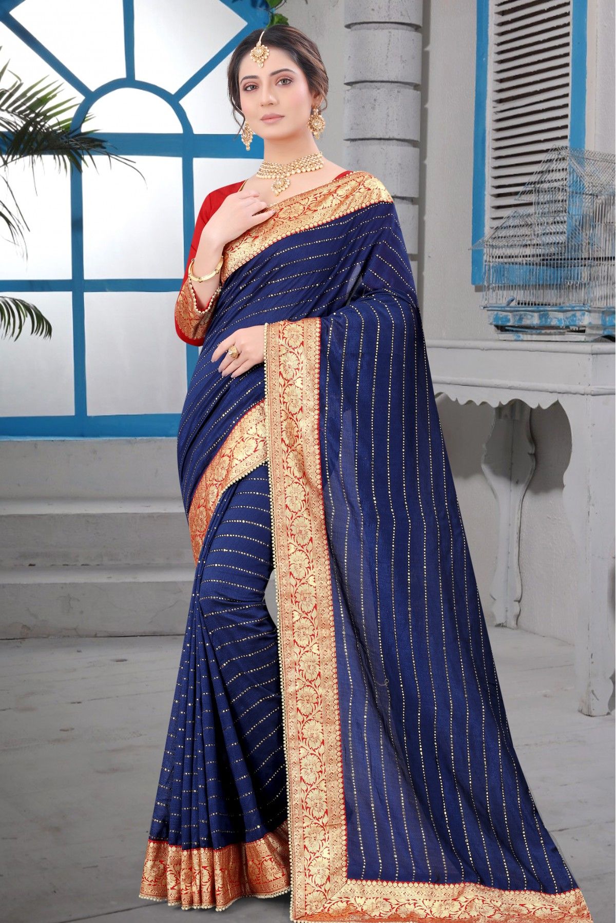 Inaya Pastel Blue Moti work Saree – SHARANYA KOLKATA